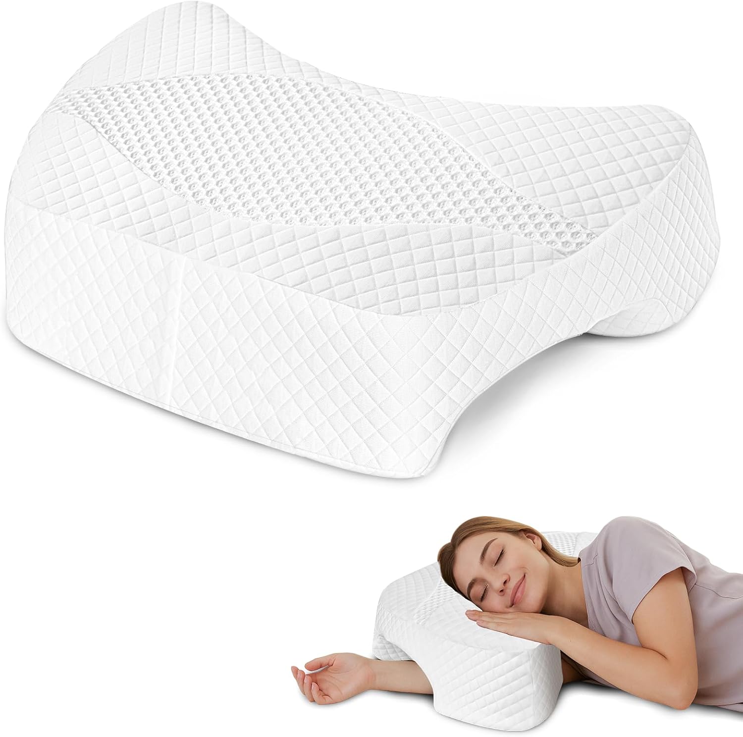 Side Sleeper Pillow with Arm Hole, Shoulder Relief System, Newly Upgrade Arm Pillow for Neck and Shoulder Pain, Premium Memory Foam, Suitable for Side, Back and Stomach Sleepers - White