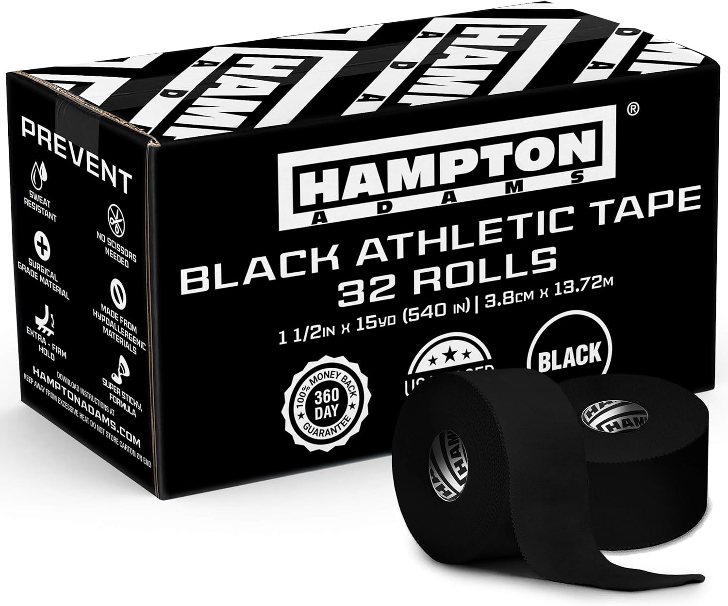 Hampton Adams | As Seen on Shark Tank | Original Bulk Athletic Tape (32-Pack) | 45 ft Rolls | NO Sticky Residue & Easy to Tear | Perfect for Sports Athletes, Trainers & First Aid Injury Wrap