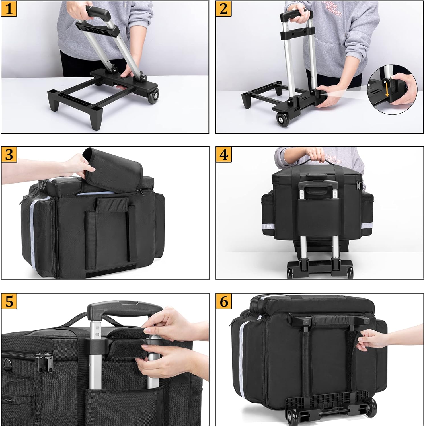 Damero Rolling Medical Bag with Detachable Trolley, Medical Equipment Bag with Removable Pouches and Dividers, First Aid Responder Bag Empty for Home Health Nurses, Doctors, EMT, EMS, Black