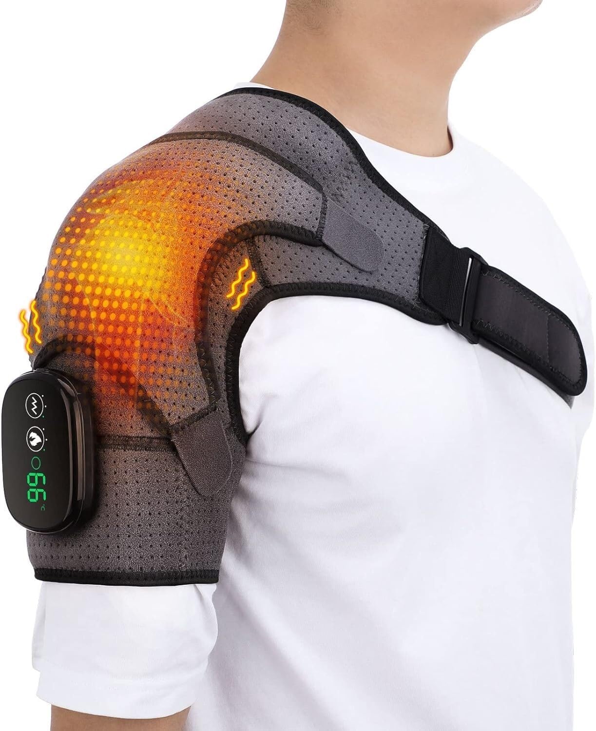 FoRes Electric Shoulder Heating Pad Heated Shoulder Wrap With LED Display 3 Levels Brace Heat Therapy Shoulder Bandag Arthritis Pain Relief Health Care (Color : Black, Size : Medium)