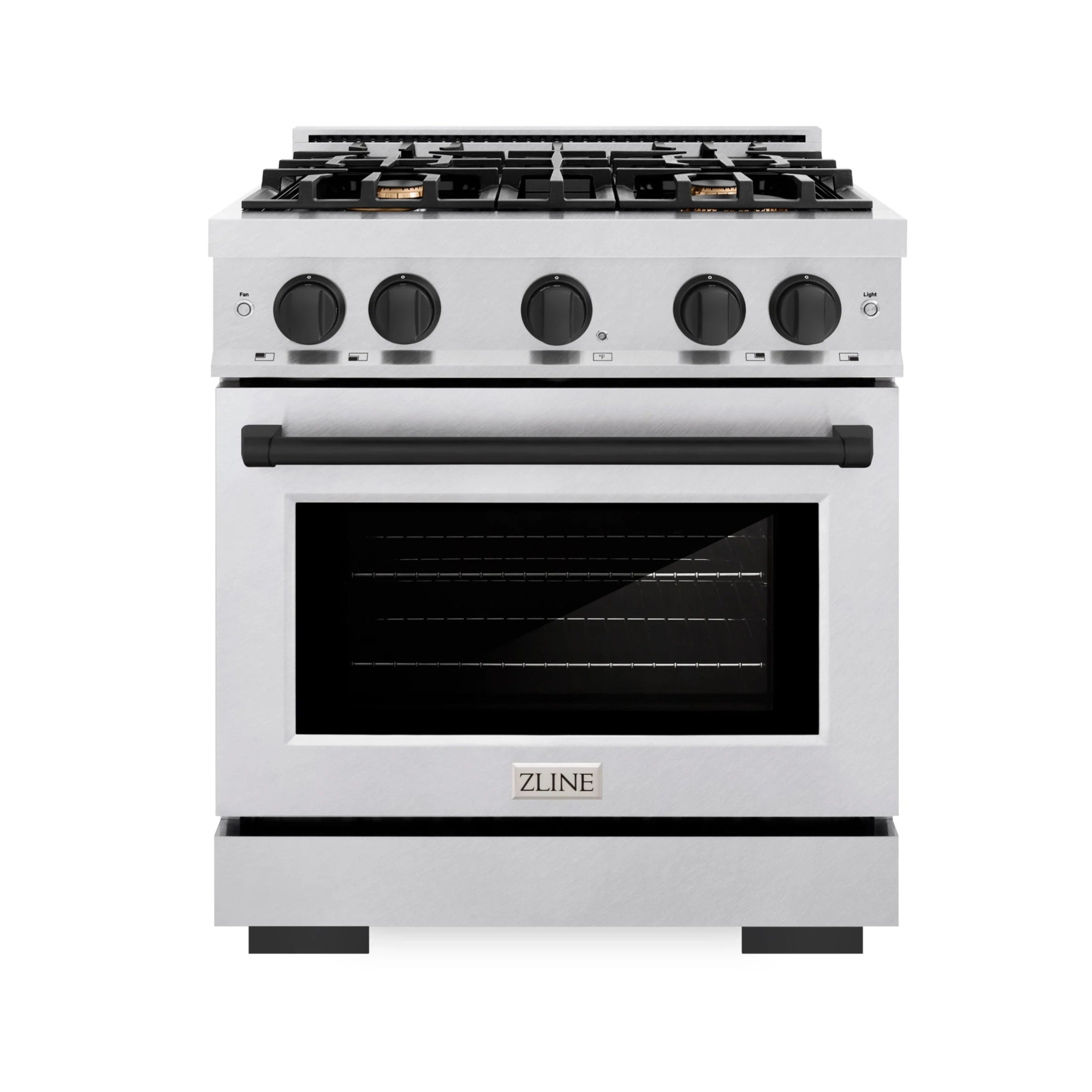 ZLINE Autograph Edition 30-Inch Select Series Gas Range with 4 Gas Burner Cooktop and 4.2 Cu. Ft. Gas Convection Oven in Satin Stainless Steel and Matte Black Accents (HGRSZ-30-MB)