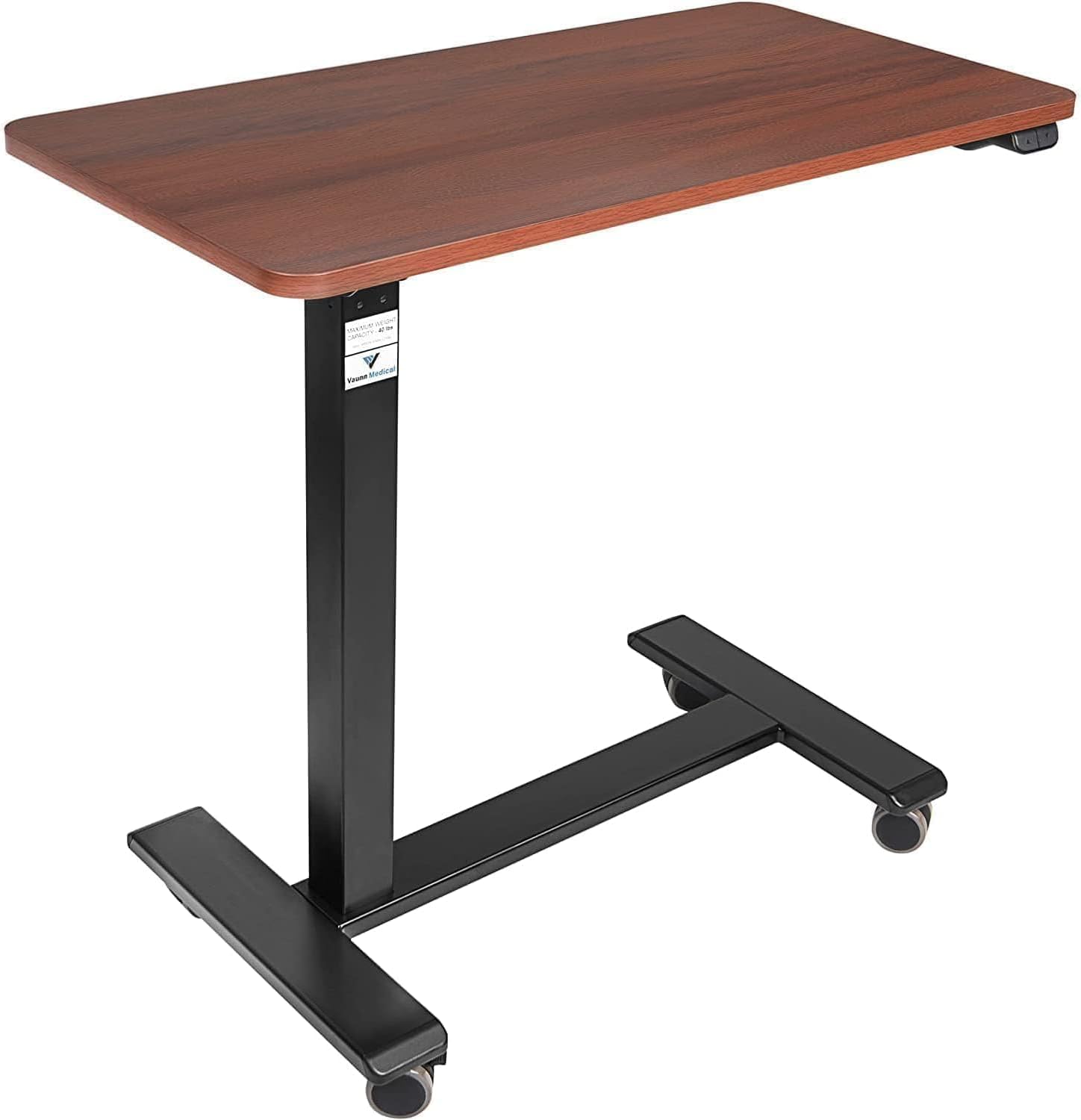 Vaunn Medical Electric Overbed Table Bedside Height Adjustable Table with Wheels (Electric-Powered, Hospital and Home Use) - Brown (Organic Modern)