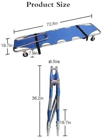 Folding Portable Stretcher with 4 Wheels, Lightweight Aluminum Rescue Stretcher for Emergency, Hospital, Clinic & Home Use - Foldable with Carry Bag, 8 Handles & Safety Straps