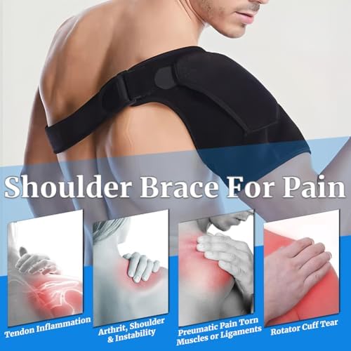 Shoulder Brace, Rotator Cuff Support Brace and Arm Sling for Pain Relief, Adjustable Compression Support Sleeve to Preventing Strains and Dislocation, Fits Left and Right Arm, Men & Women