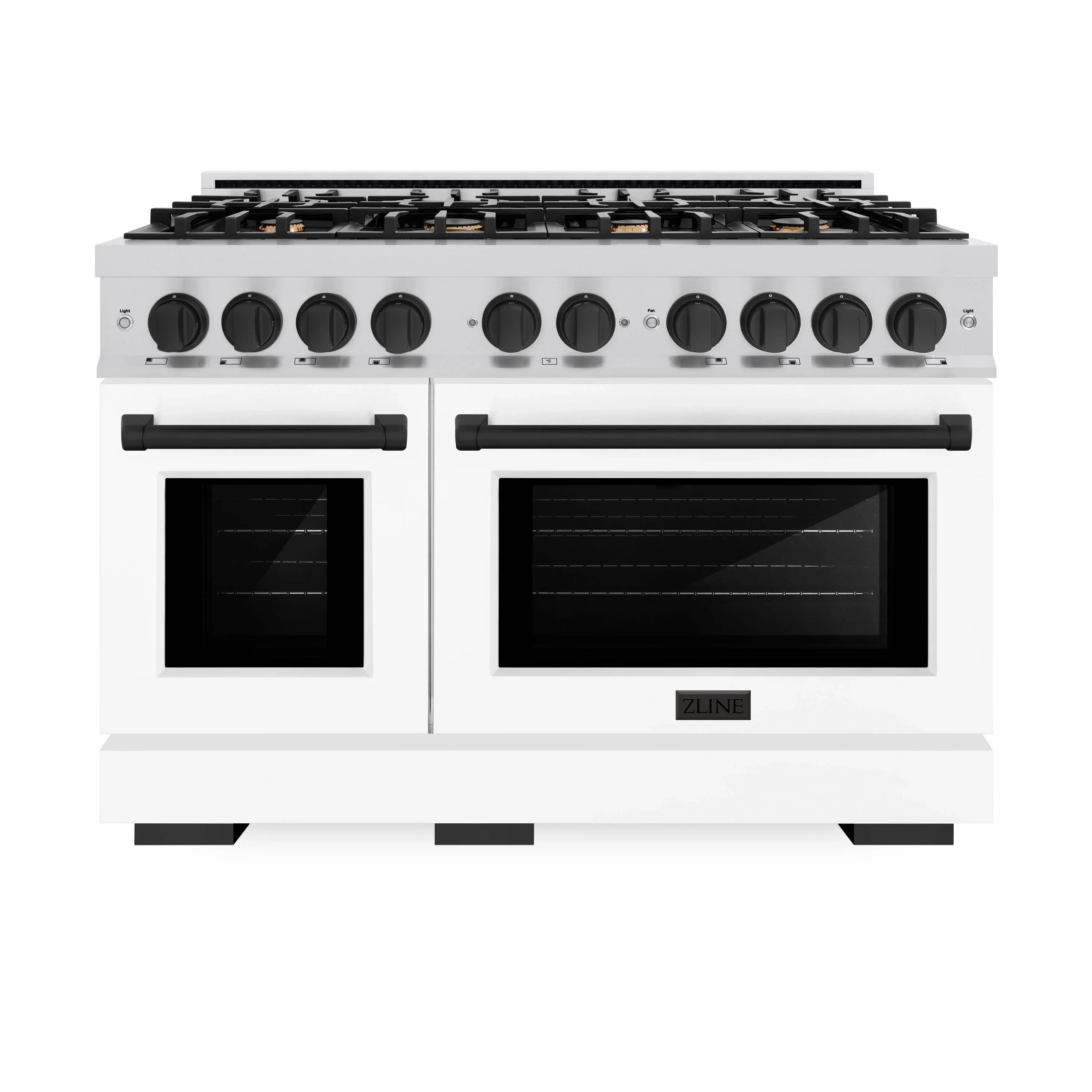 ZLINE Autograph Edition 48-Inch Select Series Gas Range with 8 Gas Burner Cooktop and 6.7 Cu. Ft. Gas Convection Oven in Stainless Steel with White Matte Doors and Matte Black Accents (HGRZ-WM-48-MB)