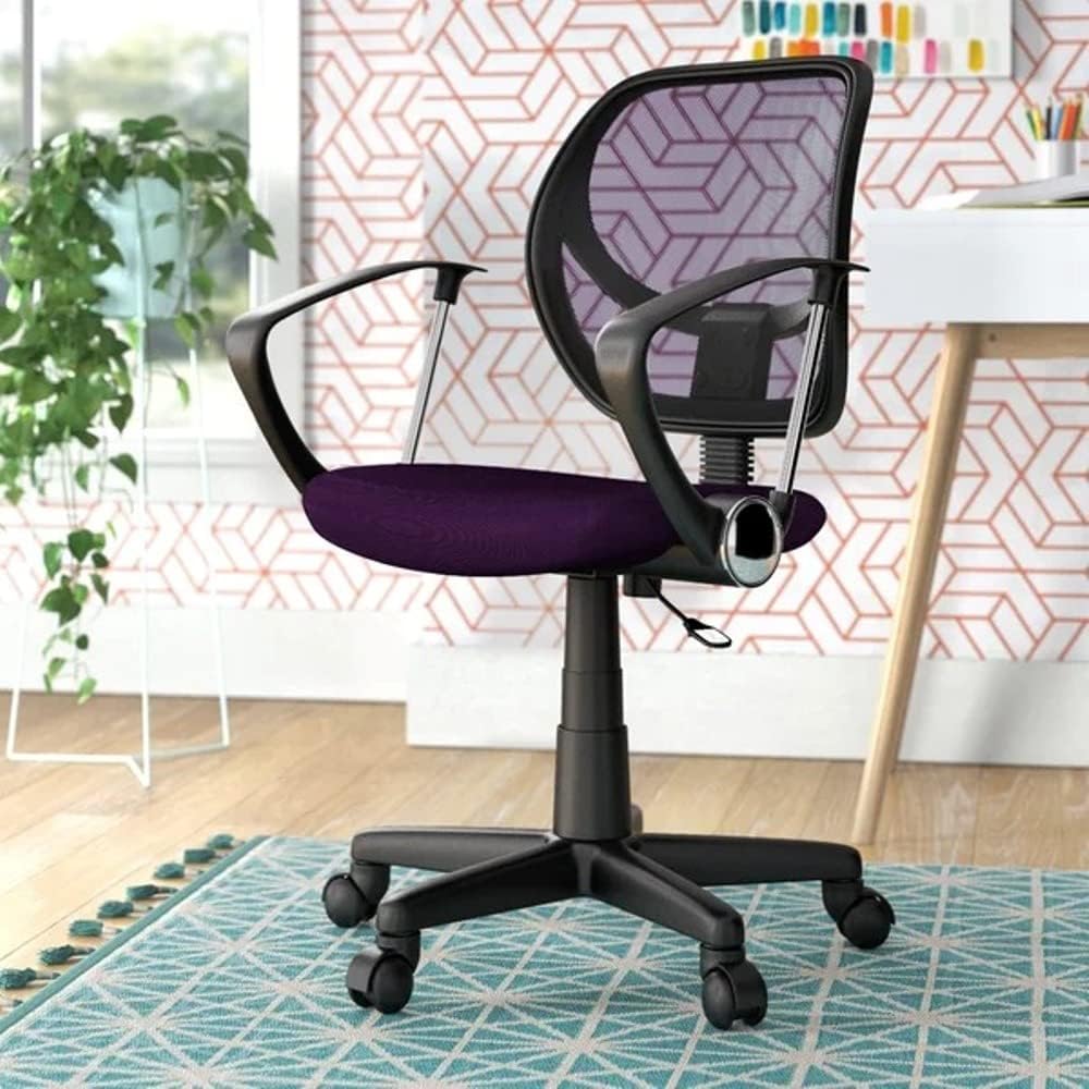 Comfy Mesh Office Chair | Built in Lumber Support,Transparent Low Back Ergonomic Design | Vanity Arm Computer Home Desk | Five-Pronged Base with Wheels | Height Adjustable & Swivel, Purple Color