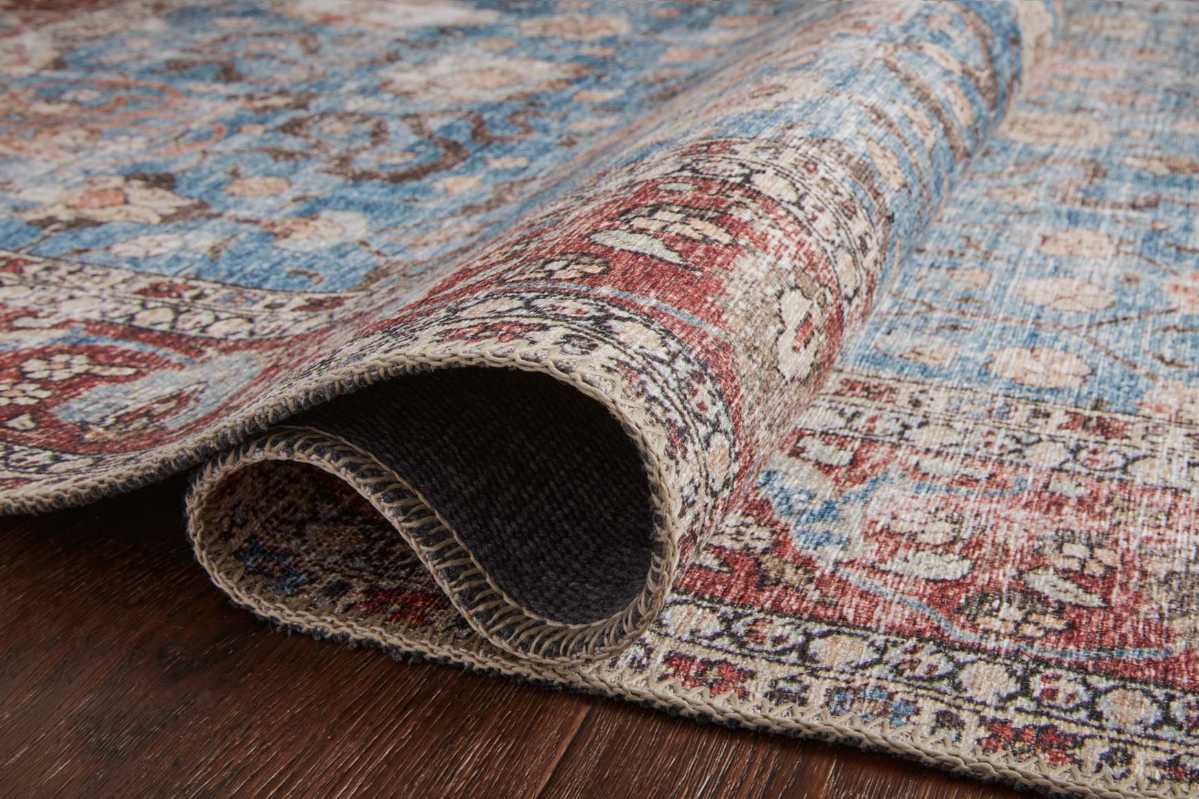 Loloi II Loren Collection - Traditional Power Loomed Rug in Blue & Brick (LQ-01)
