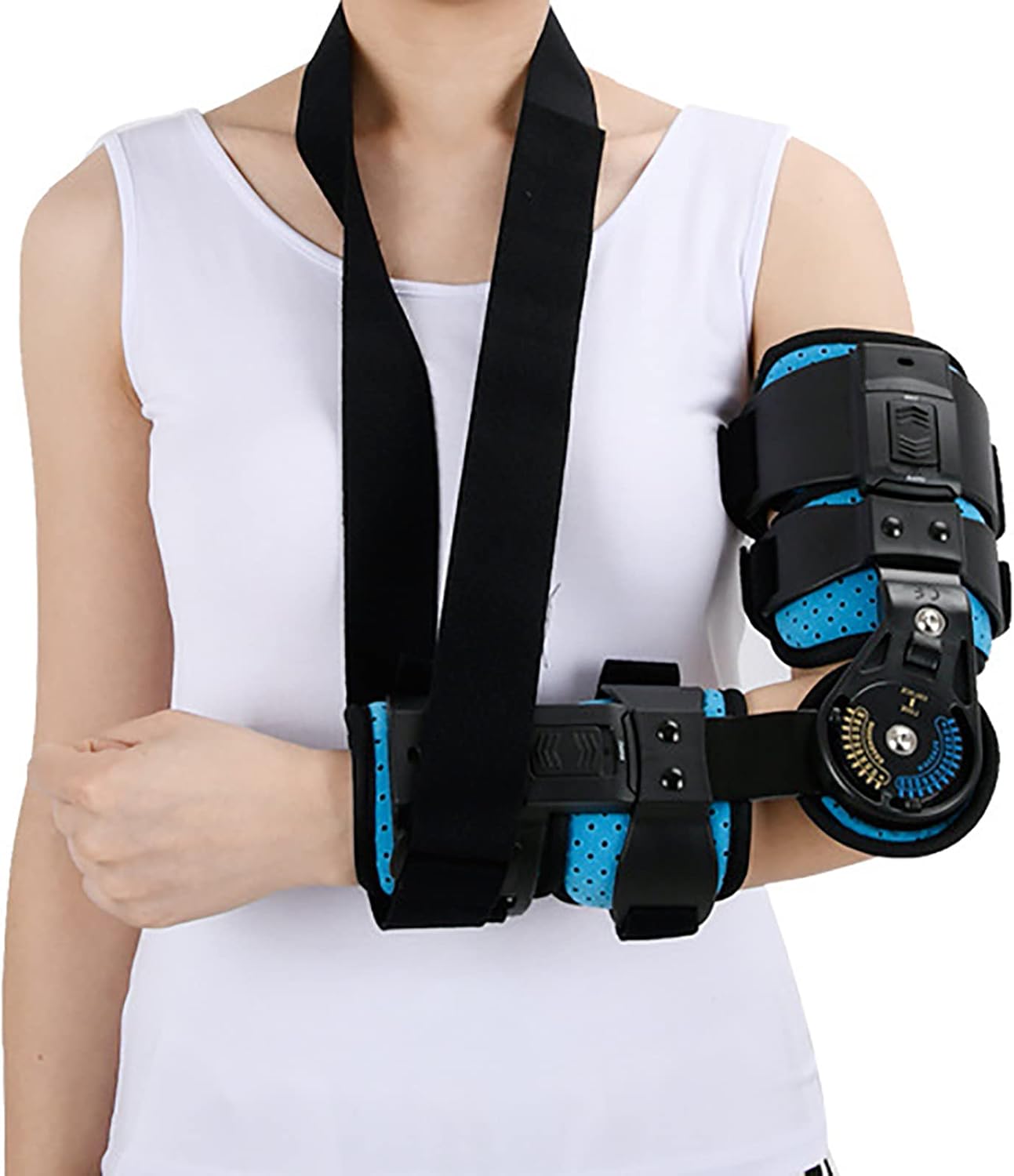 Hinged Elbow Brace, Adjustable Telescoping Post Op Arm Splint, with Sling Stabilizer Arm Orthosis, for Dislocatedand, Arm Injury Recovery, Support After Surgery,Left