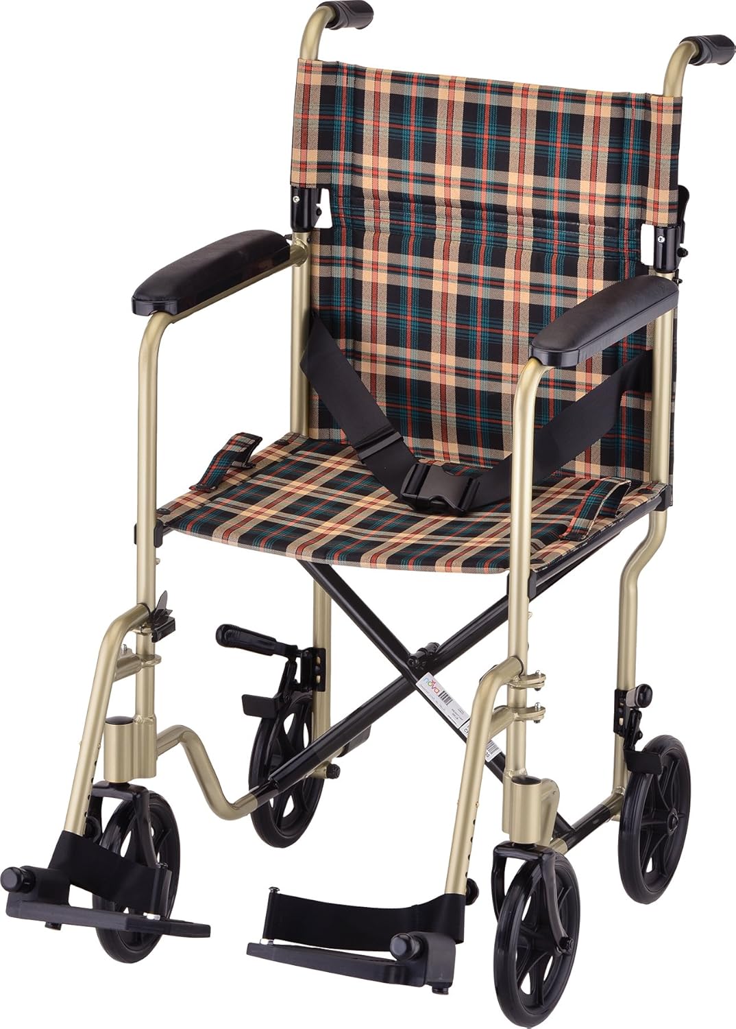 NOVA Lightweight Transport Chair, Folds Compact for Car Trunks and Storage Champagne Plaid 19