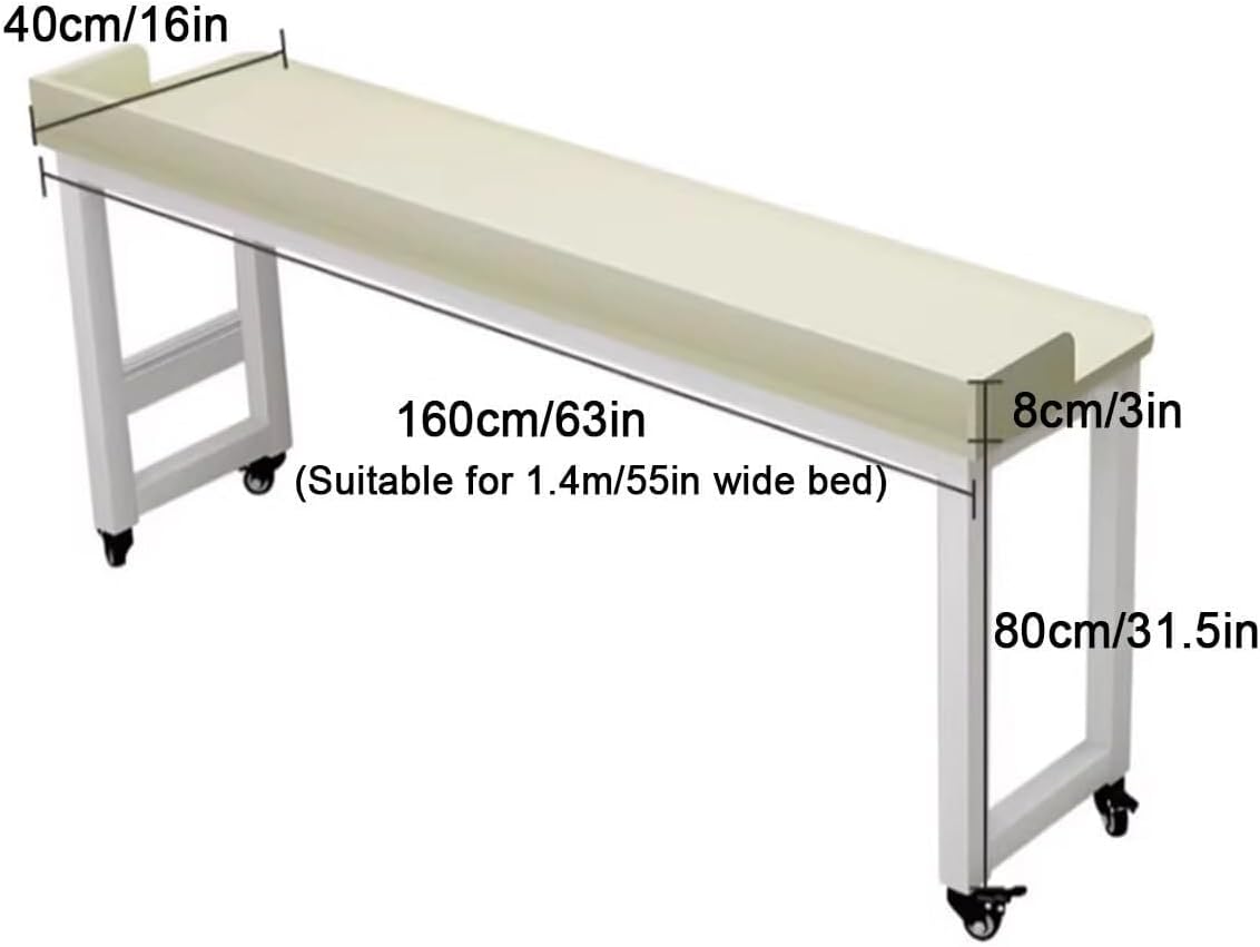 Overbed Table with Wheels, Heavy Duty Metal Leg, Adjustable Laptop Cart, Standing Workstation, Nursing Table for Home & Hospital Use(160x40x80cm)