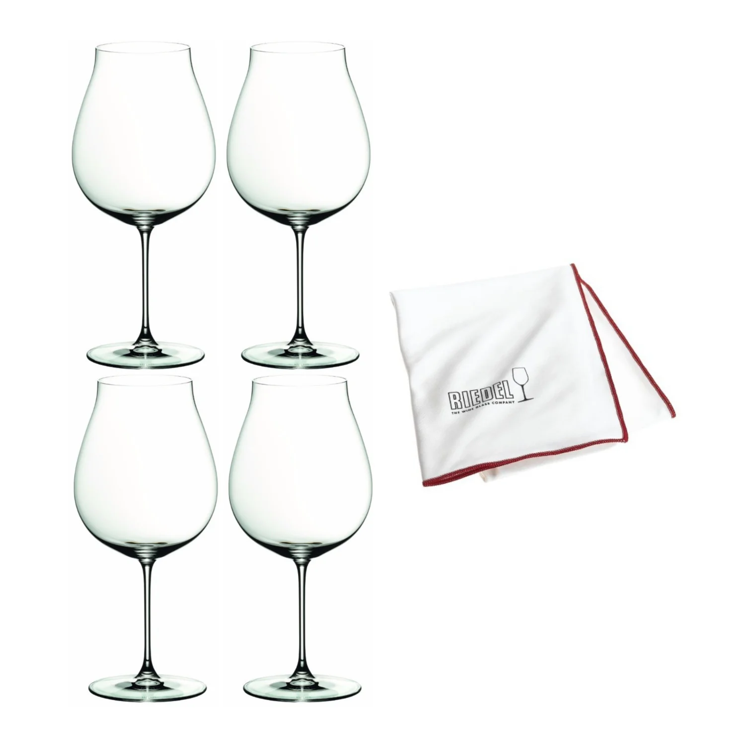 Riedel New World Pinot Noir Wine Glass (4-Pack) with Microfiber Polishing Cloth