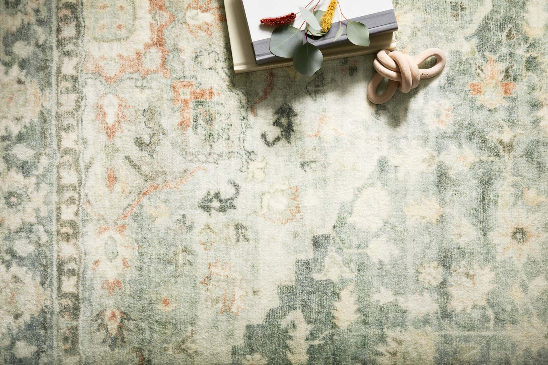 Loloi II Rosette Collection - Traditional Power Loomed Rug in Teal & Ivory (ROS-08)