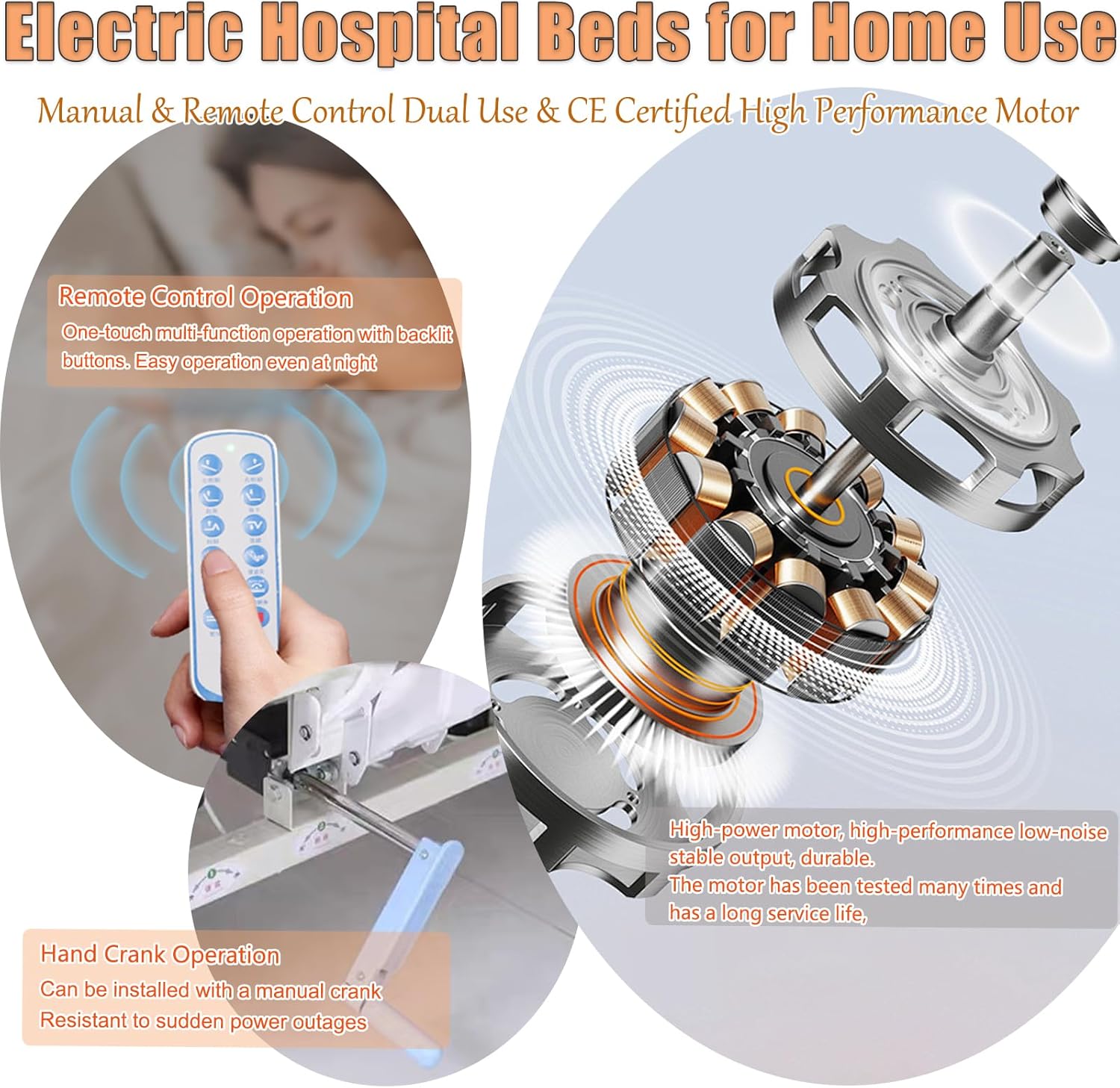 Premium Hospital Bed - 10 Function Full Electric Hospital Bed, 0-45°Timed Side Turn, Electric Medical Bed with Mattress & ABS Rails, Bedpan, Dining Table Board, IV Pole, Casters, Up to 550LBS