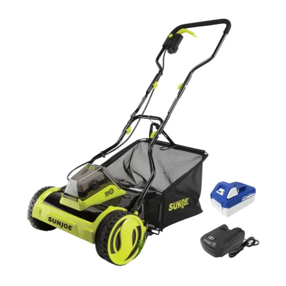Sun Joe 24V CRLM15 24 V IONMAX Cordless Push Reel Mower with Collection Bag