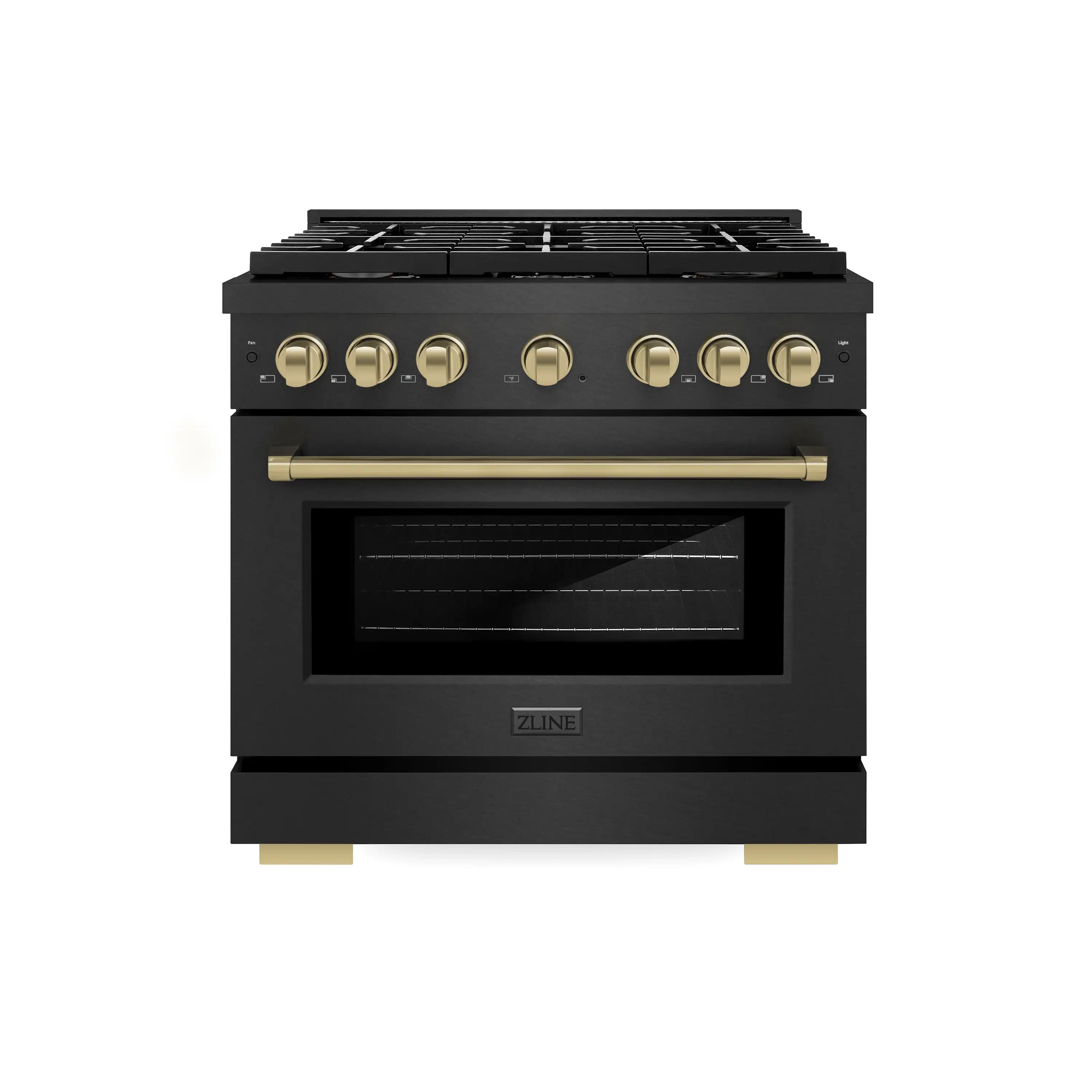 ZLINE Autograph 36-Inch 5.2 Cu. Ft. Paramount Gas Range with 6 Burner Cooktop in Black Satin and Champagne Accents (SGRBSZ-36-CB)