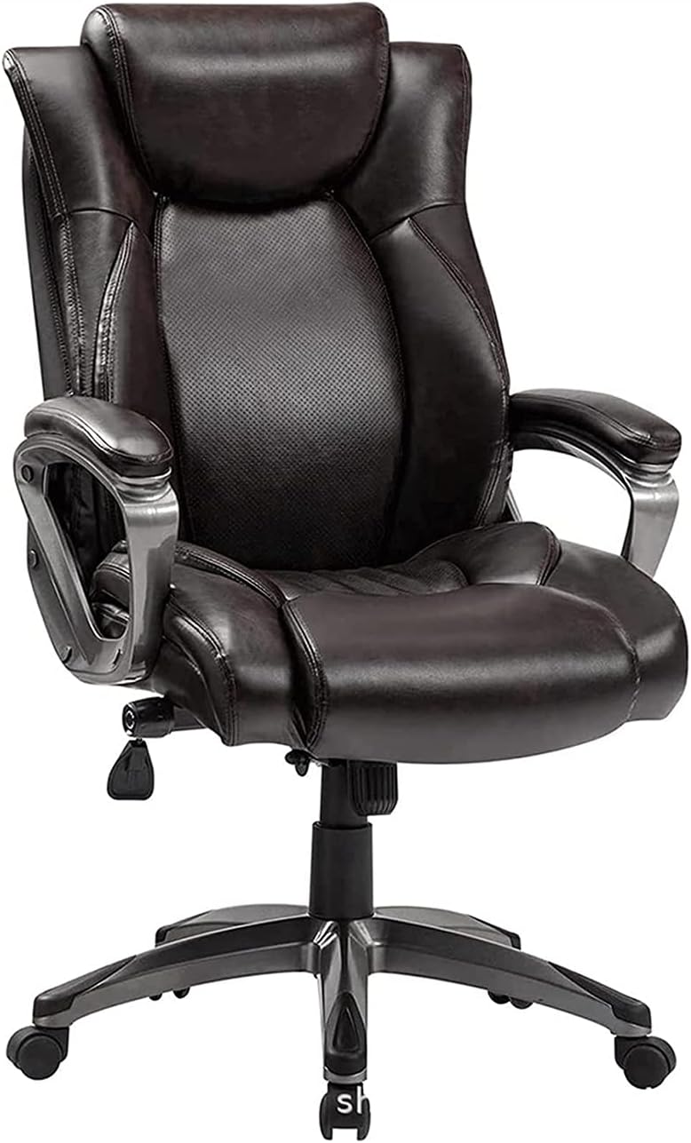 High Back Computer Desk Chair Ergonomic Executive Office Chair with Bonded Leather and Lumbar Support, Padded Armrest Swivel Chair for Office (Khaki)
