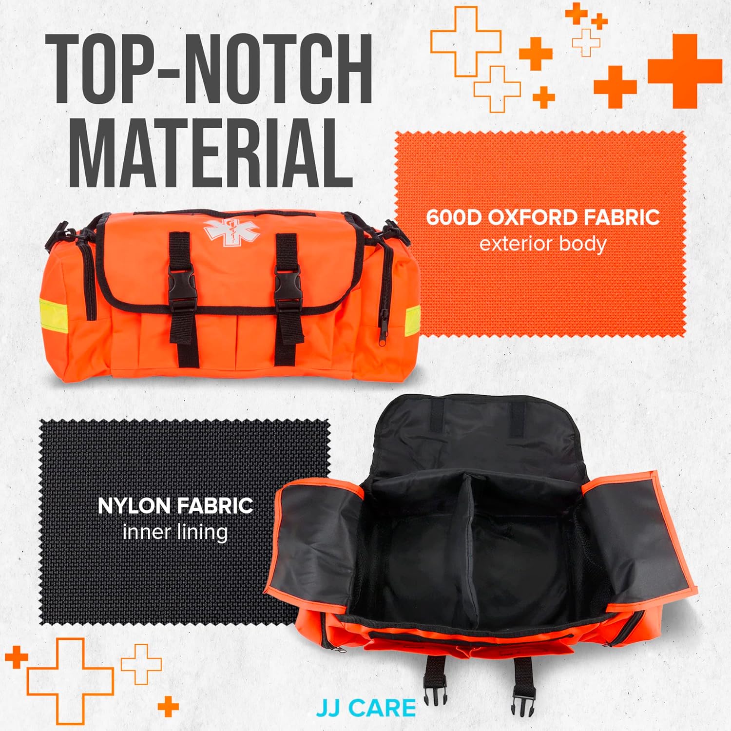 JJ CARE Trauma kit 250PCS First Responder Kit, EMT Bag with Padded Strap, Reflective Medical, Multiple Pockets, EMS First Aid Kit