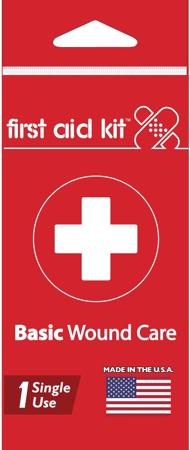 First-Aid Kit Single Use Portable Kit with Bandages, Gauze Pads, Hand Sanitizer, Antiseptic Wipe, Triple Antibiotic Cream, Aspirin Pills - 20 Units