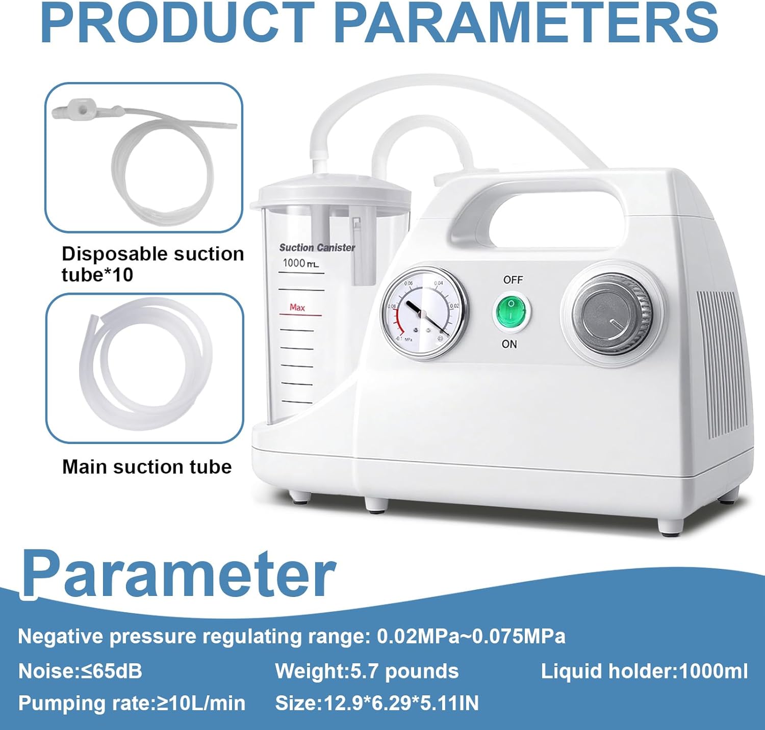 Portable Veterinary Suction Machine for Home Care, White Suction Machine with 1000ML Container and Other Accessories