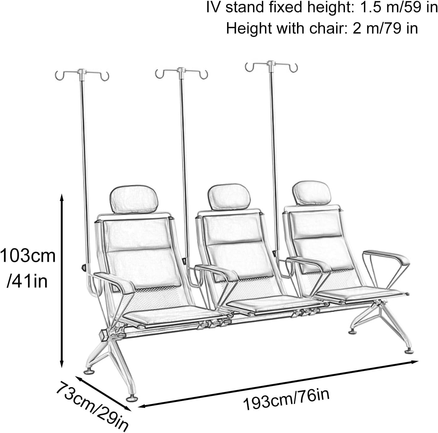 PU Medical Chair with Iv Stand, Hospital Phlebotomy Chair, Cold Rolled Steel Frame for Laboratories, Clinic, Nursing Home, Single Seat Can Support 660 Lbs(Blue)