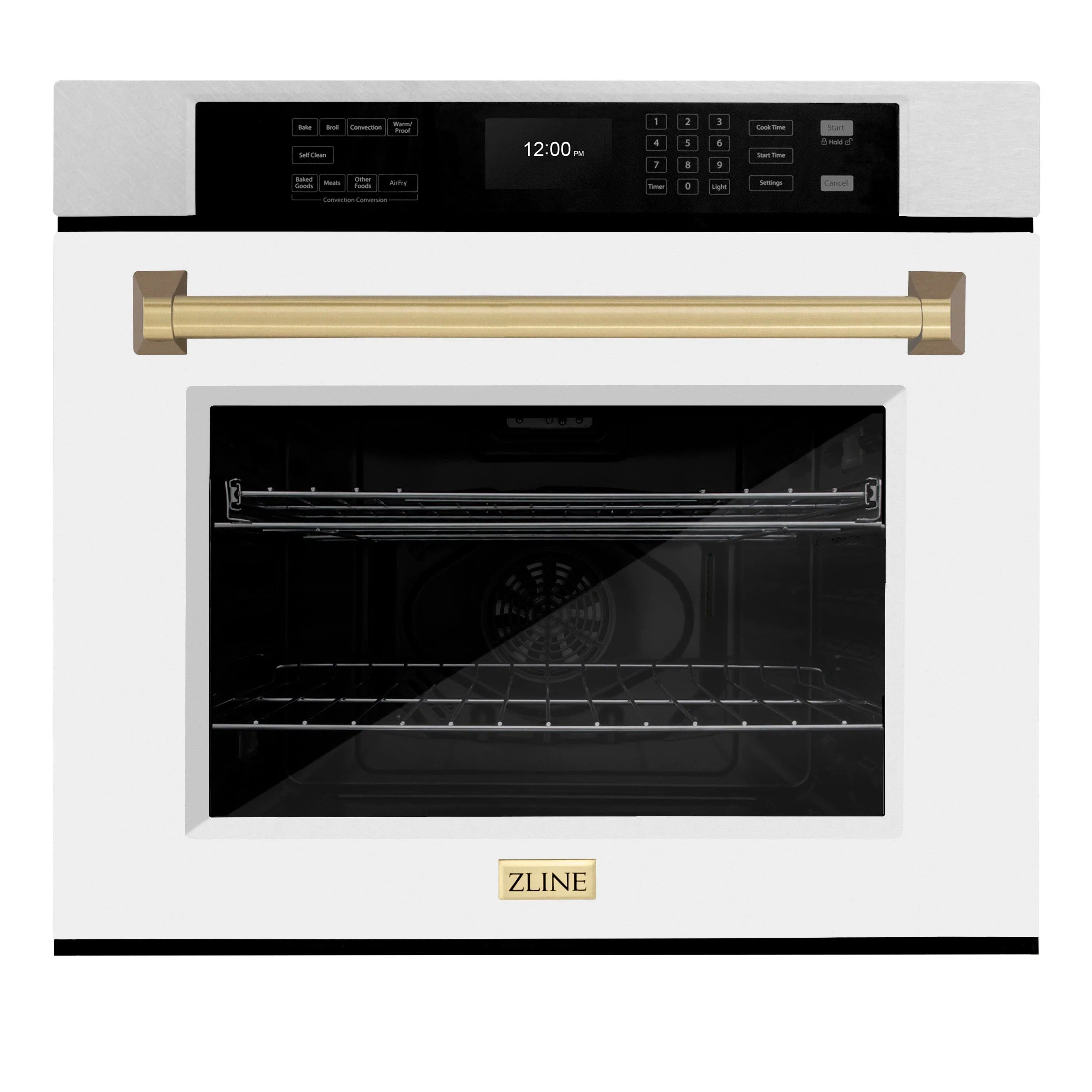 ZLINE Autograph Edition 30-Inch Professional True Convection Single Wall Oven with Air Fry and Self Clean in Satin Stainless Steel with White Matte Door and Champagne Bronze Handle (WASSZ-WM-30-CB)