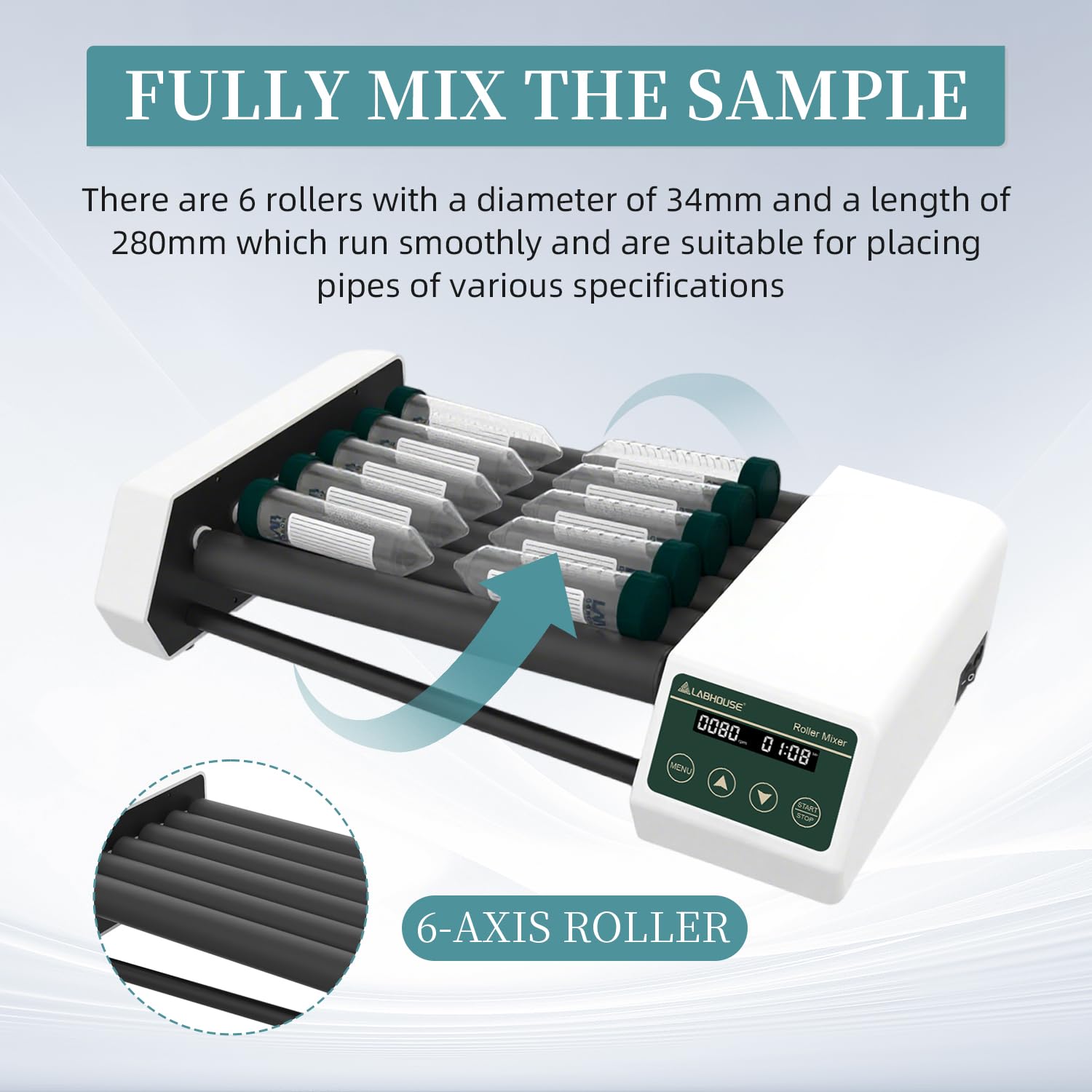 Digital Lab Tube Roller Mixer(High/Low Axis) Rocking Shaker 20-80RPM Timer Function,100-220V RM-6PRO