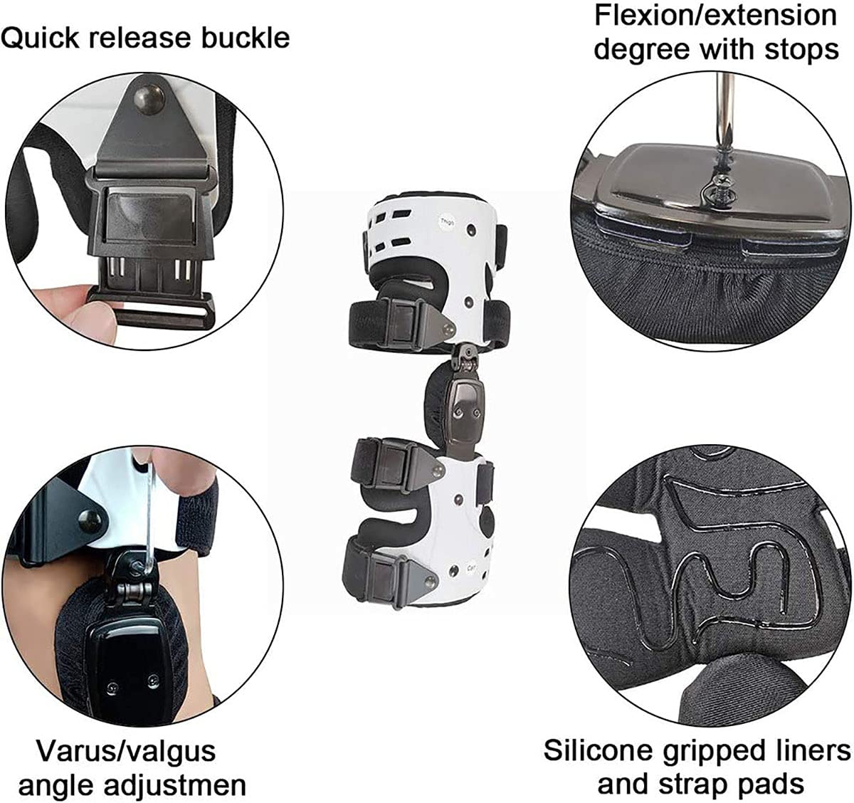 Knee Brace, Hinged Knee Brace with Strap, Post Op Patella Injury Immobilizer Support, Adjustable Full Leg Stabilizer for, Sports Injuries(