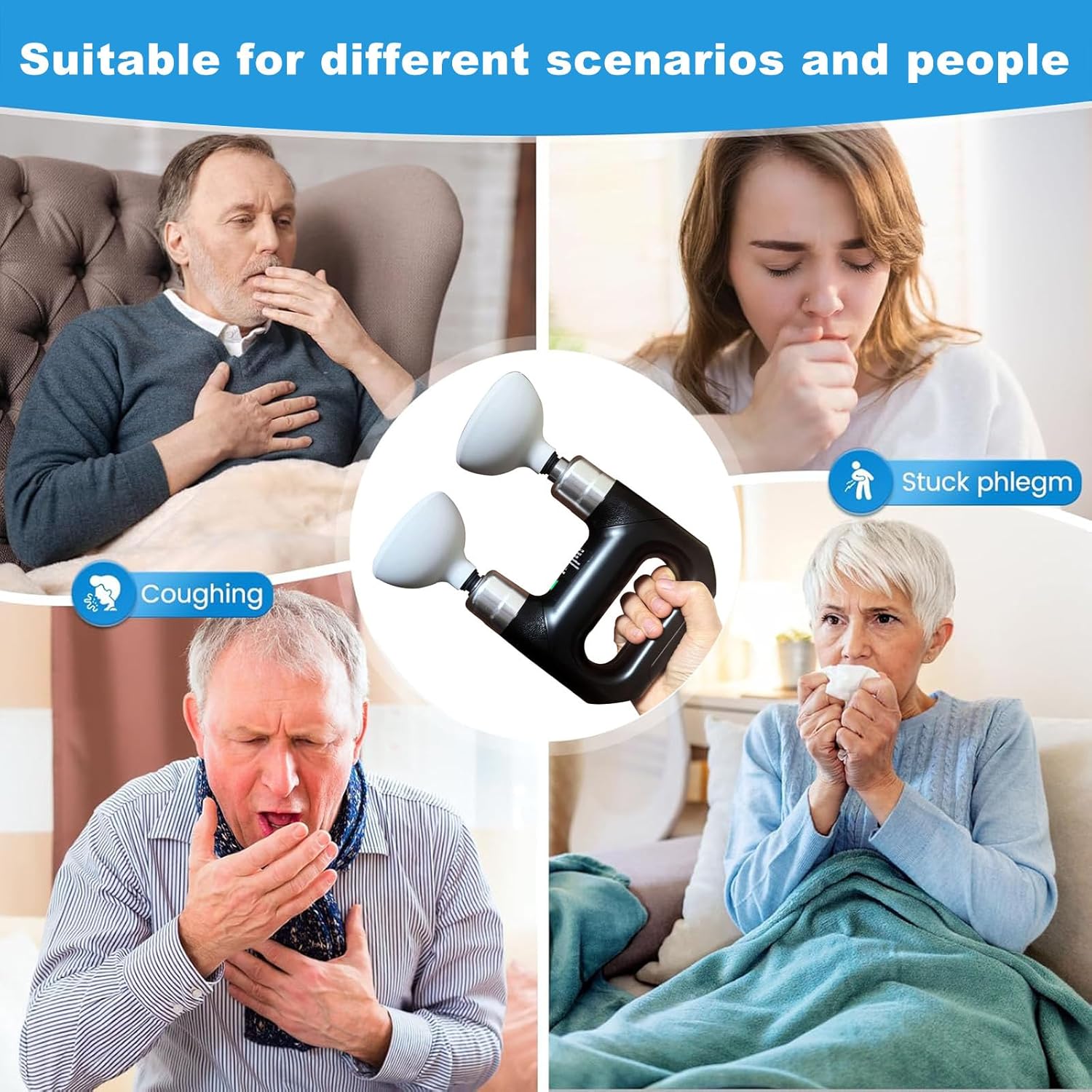 Electric Chest Percussion Cup - Mucus Removal Device for Effective Chest Therapy, Promotes Mucus Breakdown, Perfect for Home Use, Clinics, and Respiratory Health