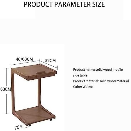 Overbed Table with Wheels, Solid Wood Side Table, Removable C-Shaped Bedside Table Side Cabinet for Hospital & Home Medical Use(L 40 CM)