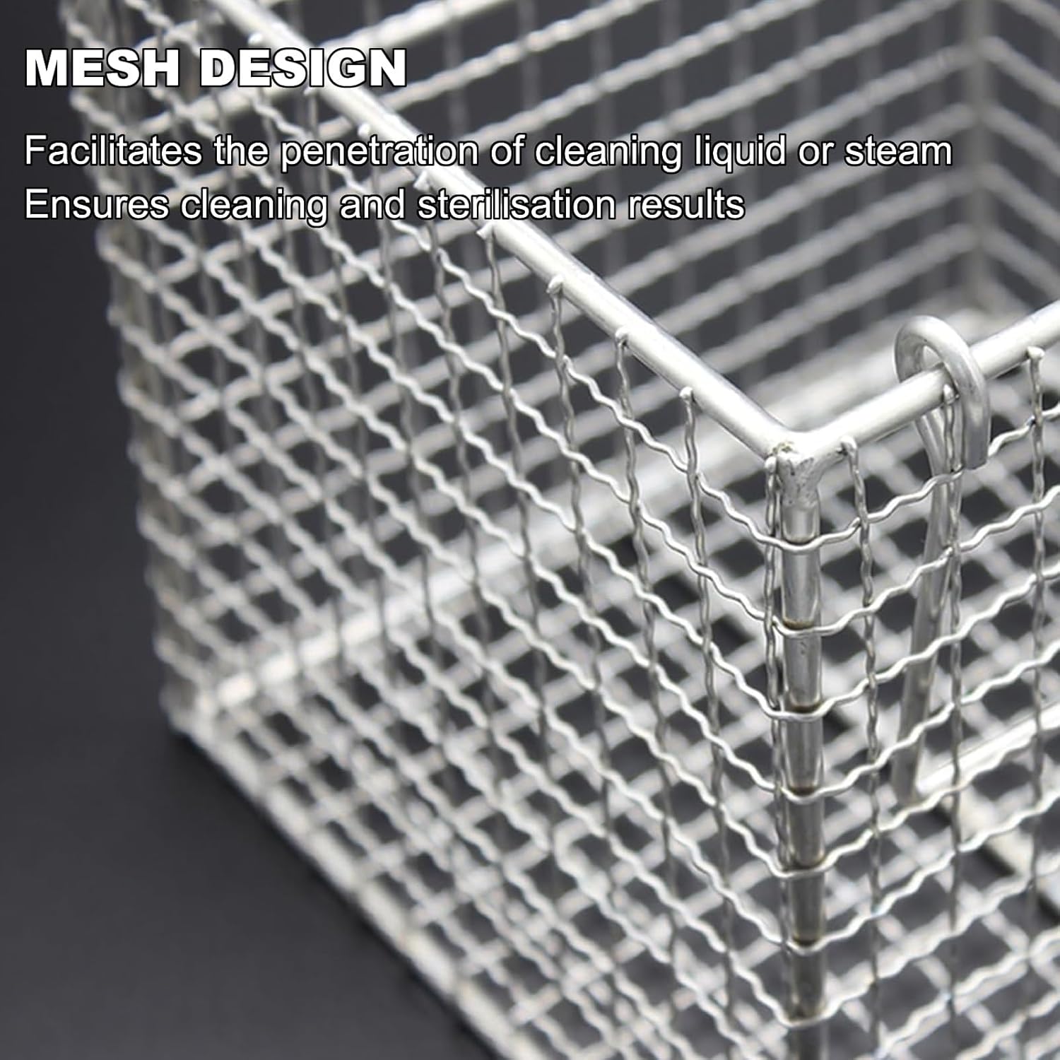 Stainless Steel Square Washing Basket, Sterilisation Trays for Medical Instruments with Handles, Uniform Mesh, for Hospitals, Laboratories(35x35x20cm/13.8x13.8x7.9in)