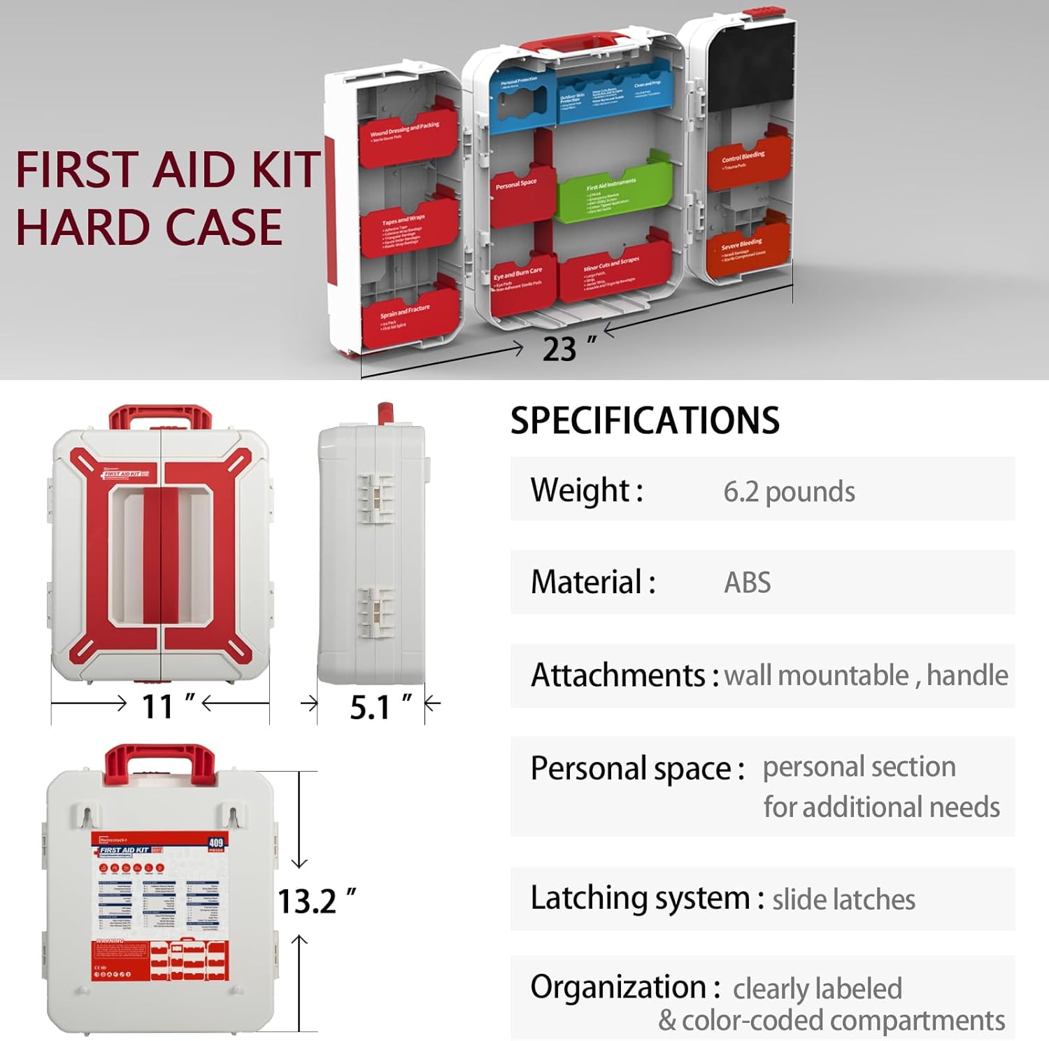 Large First Aid Kit for Business- Plastic Wall Mounted First Aid Box,Hard Case First Aid Kit, Emergency Kit for Car,Home,Offices - 408 Piece