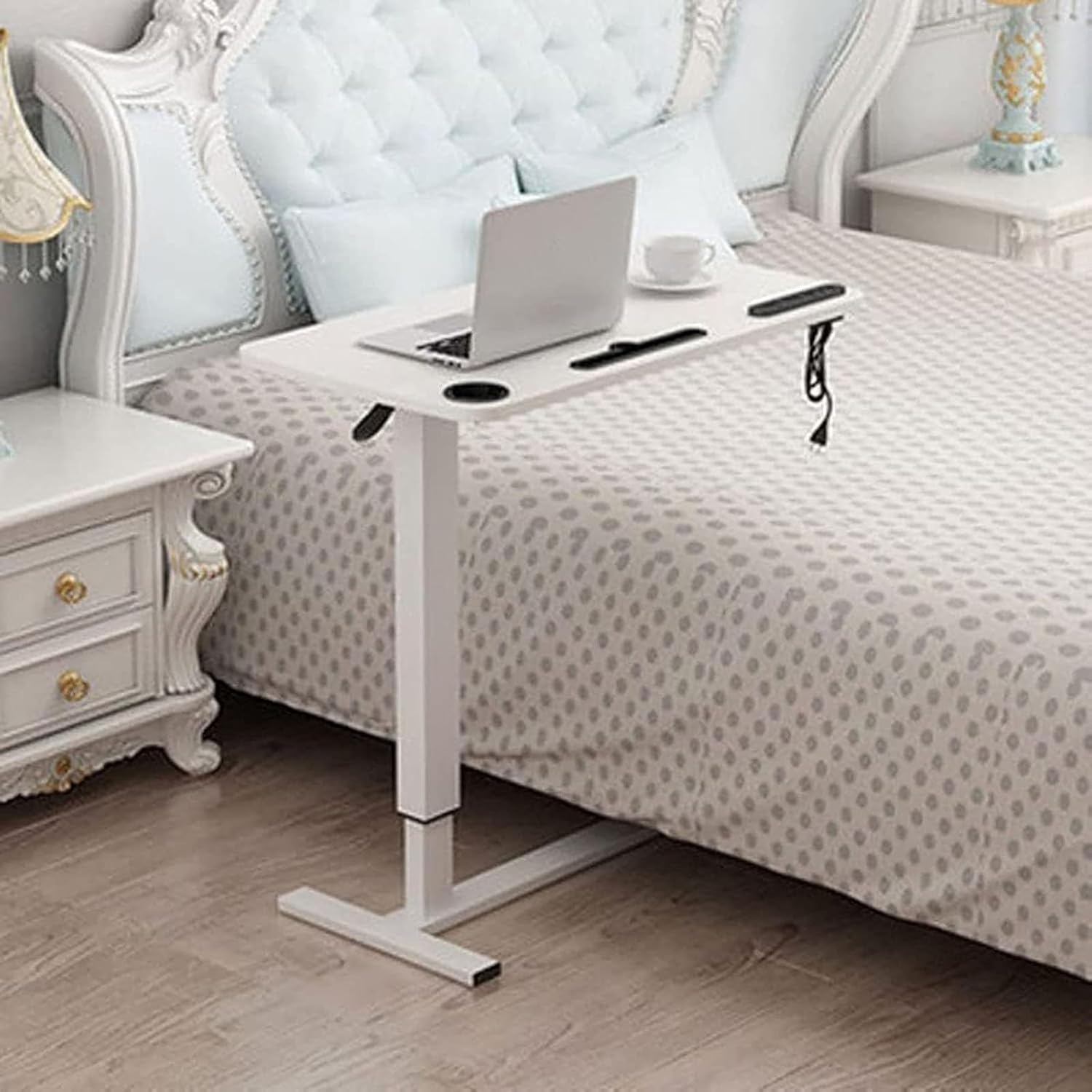 Overbed Table with Wheels, Adjustable Height Hospital Bed Table, Mobile Snack Table,for Laptop Bed Sofa Side Table Hospital Home Use(Natural)