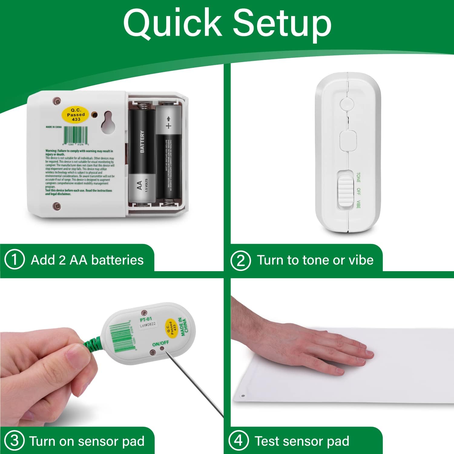 Smart Caregiver Bed Exit Alarm with Wireless Pager - Early Alert Fall Prevention for Seniors and Elderly - Weight Sensing Bed Pad Alerts Caregiver When They Get Up - USA Company and Customer Service