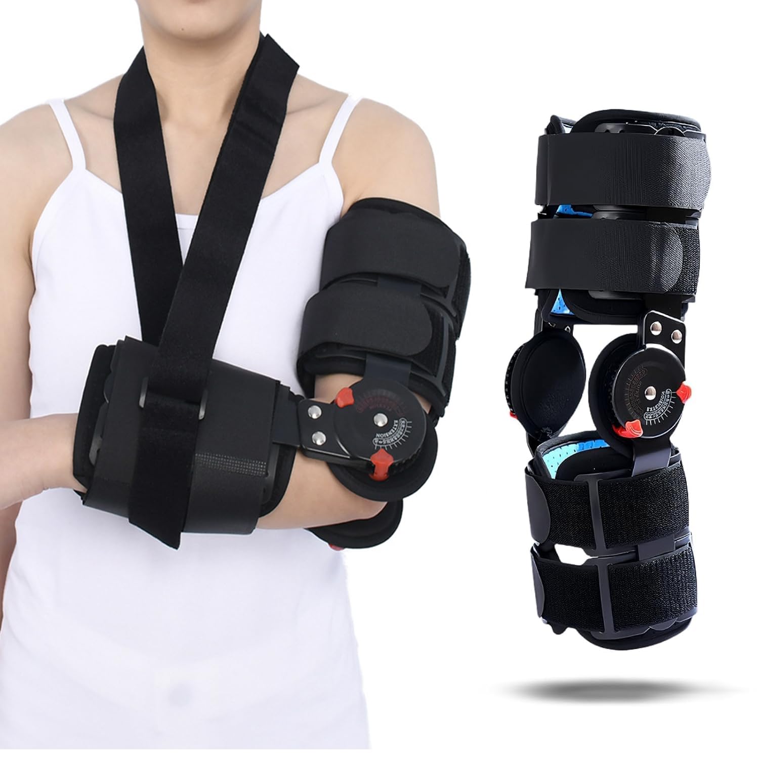 Carbon Fiber Hinged ROM Elbow Brace, Adjustable Post-Surgery Stabilizer Splint for Arm Injury Recovery, Ligament and Tendon Repairs, Fracture and Biceps Support (Ambidextrous)