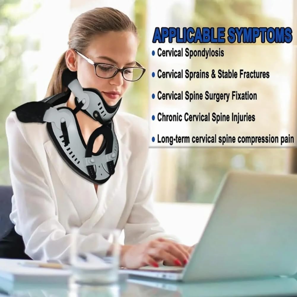 FoRes Neck Brace Adjustable Cervical Traction Device 360° Fixed Wrap 20° Physiological Curvature Repair for Relieves Neck Discomfort and Spine Pressure