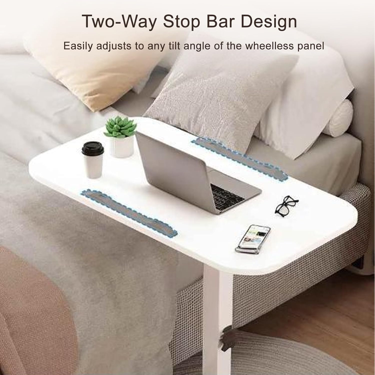 Bedside Rolling Overbed Table, Non Tilt Top with Wheels and Secure Height Adjustment, Portable Rolling Desk, Mobile Small Standing Desk, for Home Use(White)