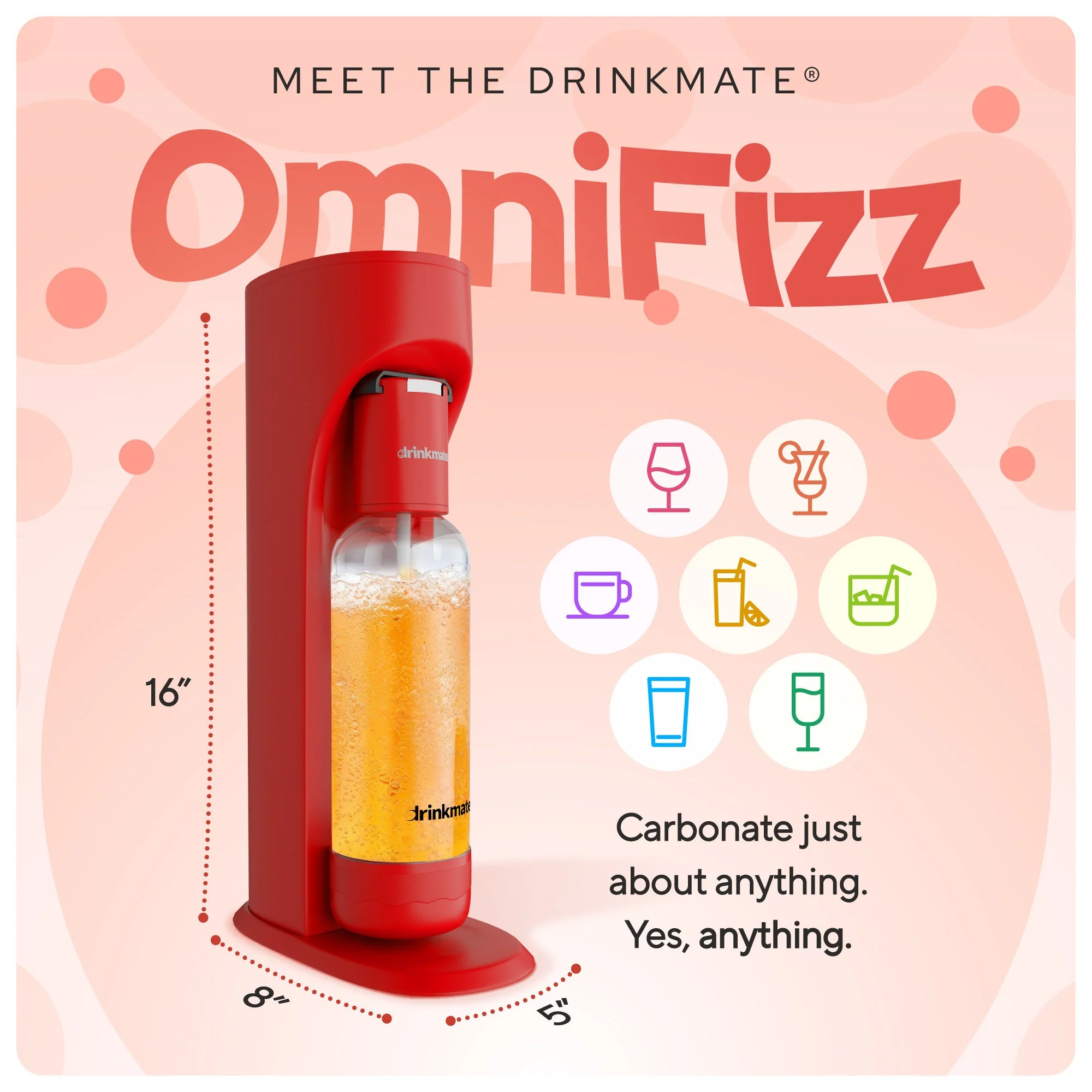 Drinkmate OmniFizz Sparkling Water and Soda Maker with PET Bottle, Without CO2 Cylinder