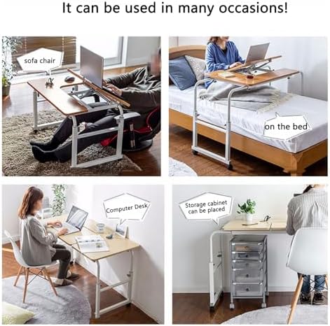 Adjustable Height Hospital Bed Table with Wheels Swivel Overbed Table for Home Use Laptop Desk for Bed Chair Cart Recliner Table for Hospital,Teak Color-Left-120cm/47.2in