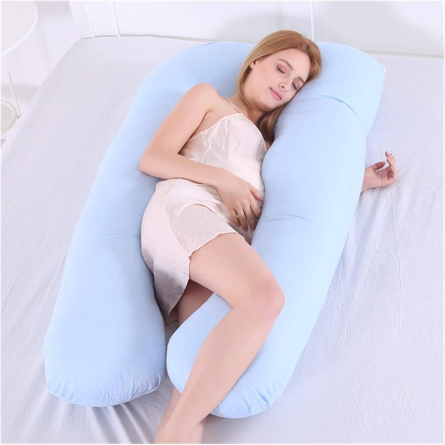 Blue Cozy Pregnancy Pillow Case - Maternity Boyfriend Arm Body Sleeping U Shape Cushion Cover
