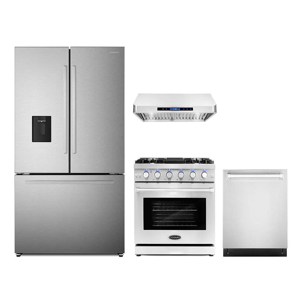 Cosmo 4-Piece Appliance Package - 30-Inch Gas Range, Under Cabinet Range Hood, Dishwasher and Refrigerator in Stainless Steel (COS-4PKG-687)