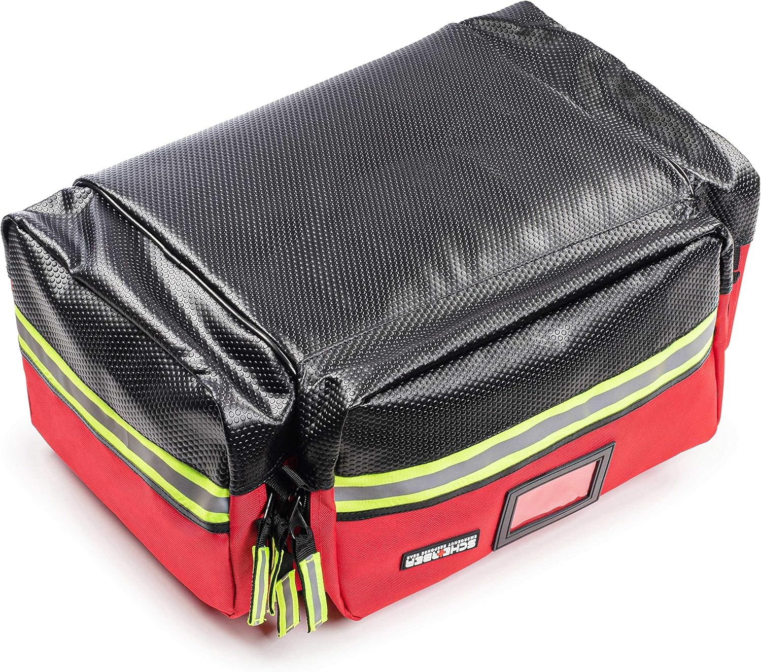 Scherber Fully-Stocked First Responder Professional Advanced EMT/EMS Trauma Kit | HSA/FSA Approved | Reflective Bag w/10+ Compartments, Zippered Pockets & 250+ First Aid Supplies (Red)