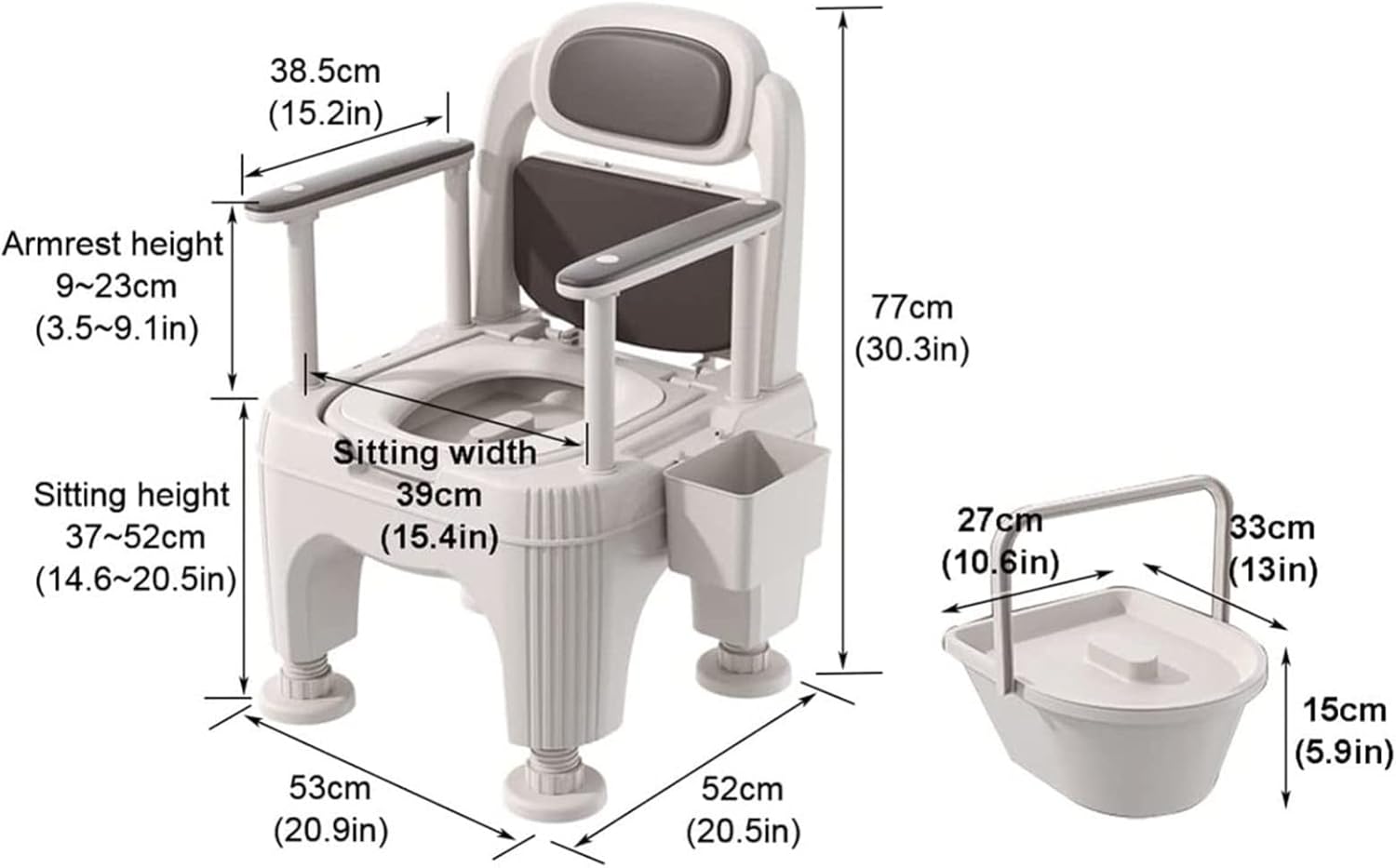 Bedside Commode, Bedside Toilet with Padded Seat and Back Commode Chair for Home Use 3 in 1 Portable Toilet Chair for The Elderly Disabled Khaki