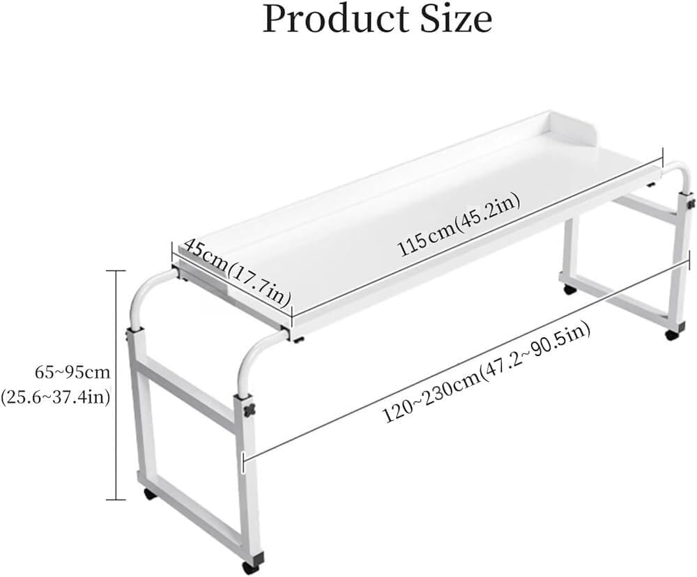 Overbed Table with Wheels Computer Desk Height Adjustable Standing Workstation Food Tray Desk Rolling Medical Table for Twin/Full/Queen/King Size Bed Frame(Black)
