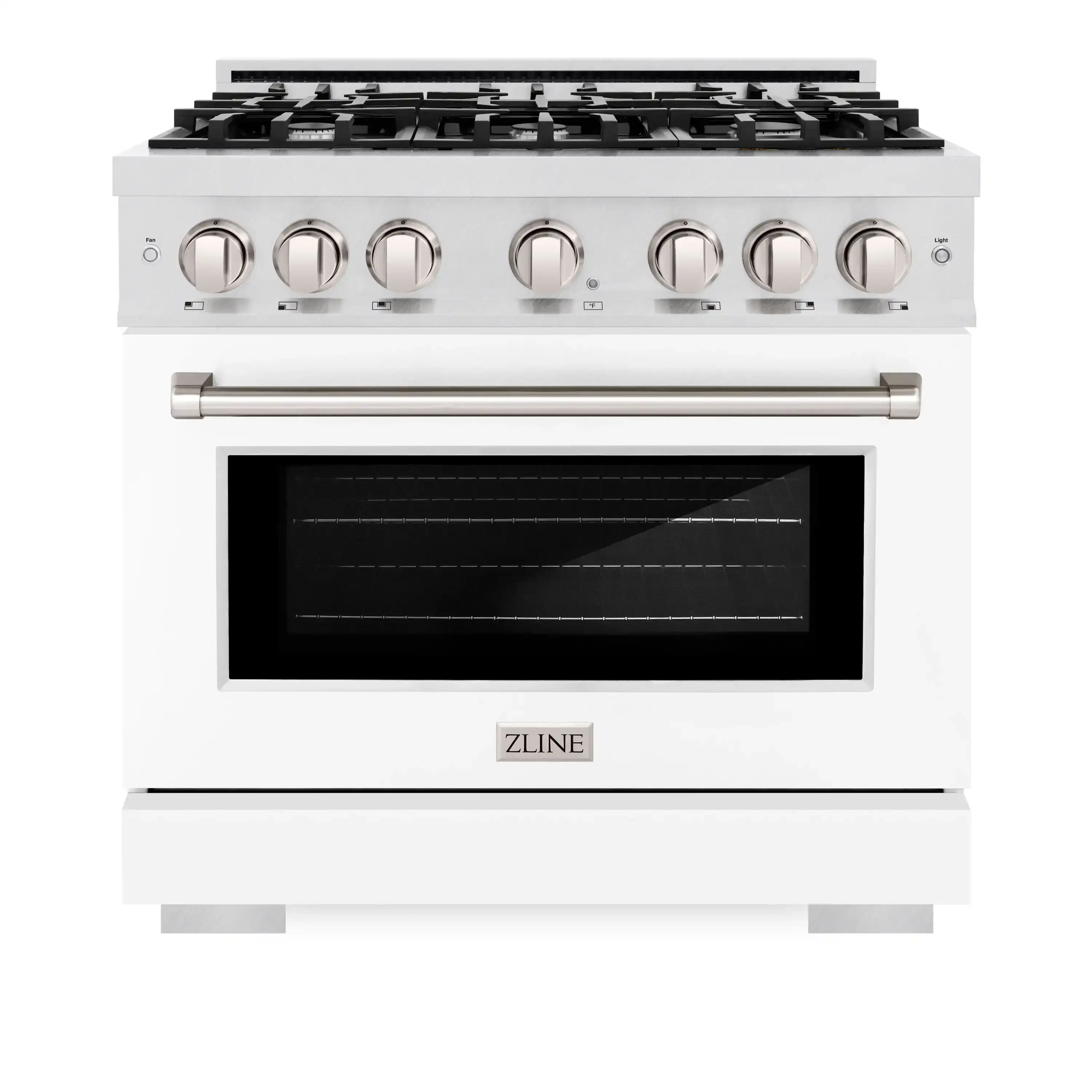 ZLINE 36-Inch Select Series Dual Fuel Range with 6 Gas Burner Cooktop and 5.2 Cu. Ft. Electric Convection Oven in Satin Stainless Steel with White Matte Door (HDRS-WM-36)