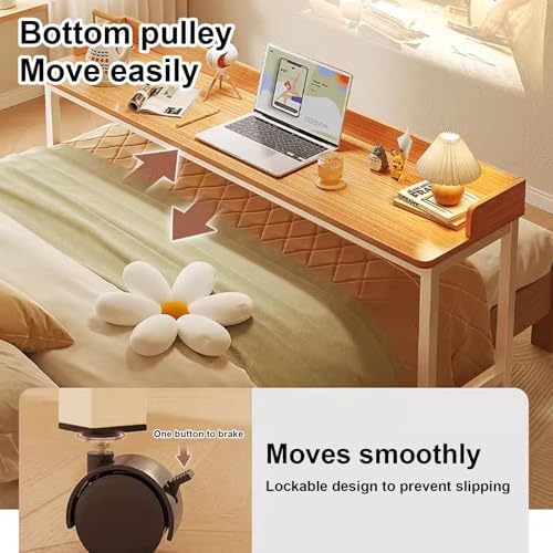 Overbed Table with 360° Wheels, Over The Bed Table, Queen/Full Size Over Bed Desk, Laptop Cart, Rolling Medical Desk W/Heavy Duty Metal Leg, for Bedroom, Hospital (Color : Oak)