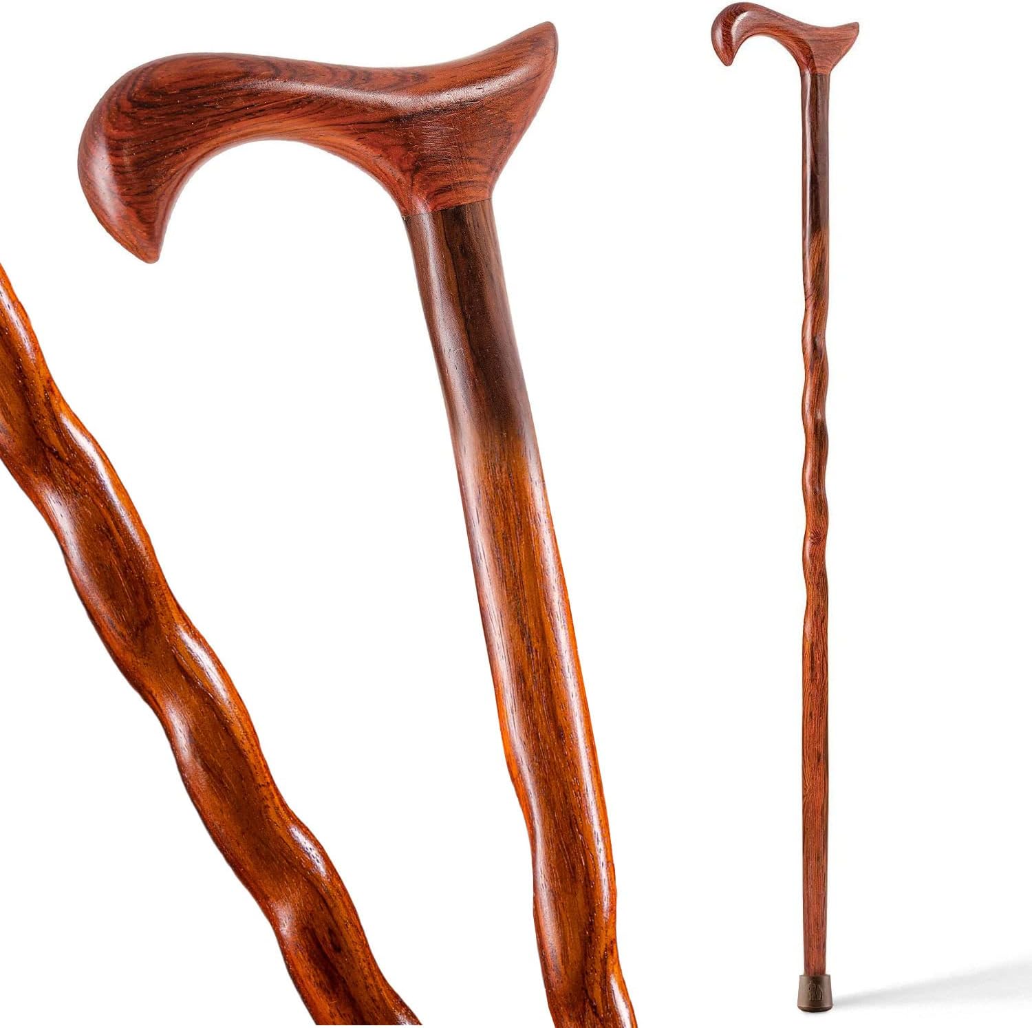 Brazos Handcrafted Wood Walking Cane, Twisted Cocobolo, Derby Style Handle, for Men & Women, Made in the USA, 37
