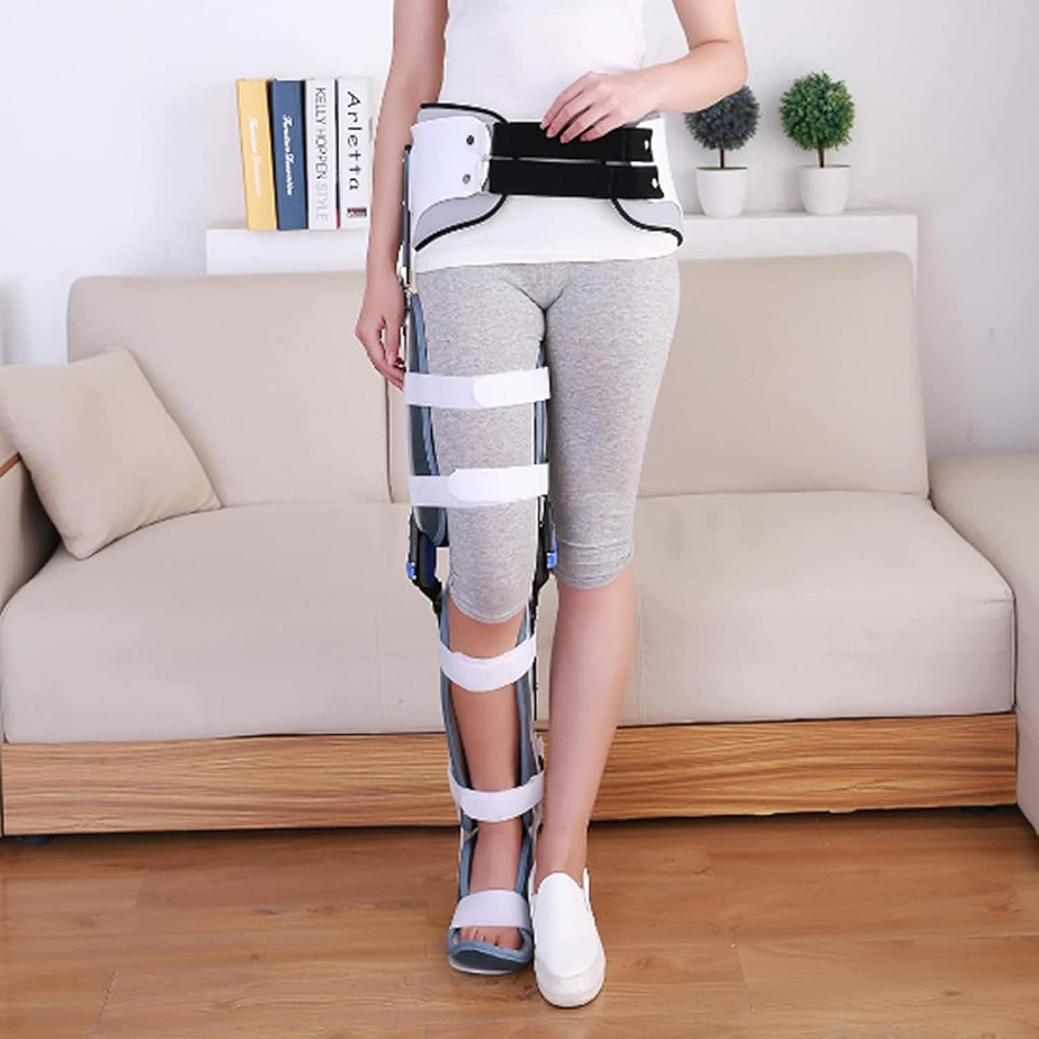 Orthopedic Hinged Knee Brace with Foot Pad, Hip Sacrum/Waist/Knee Ankle Foot Joint Fixation Brace, Hip Walking Fixed for Adults,Left