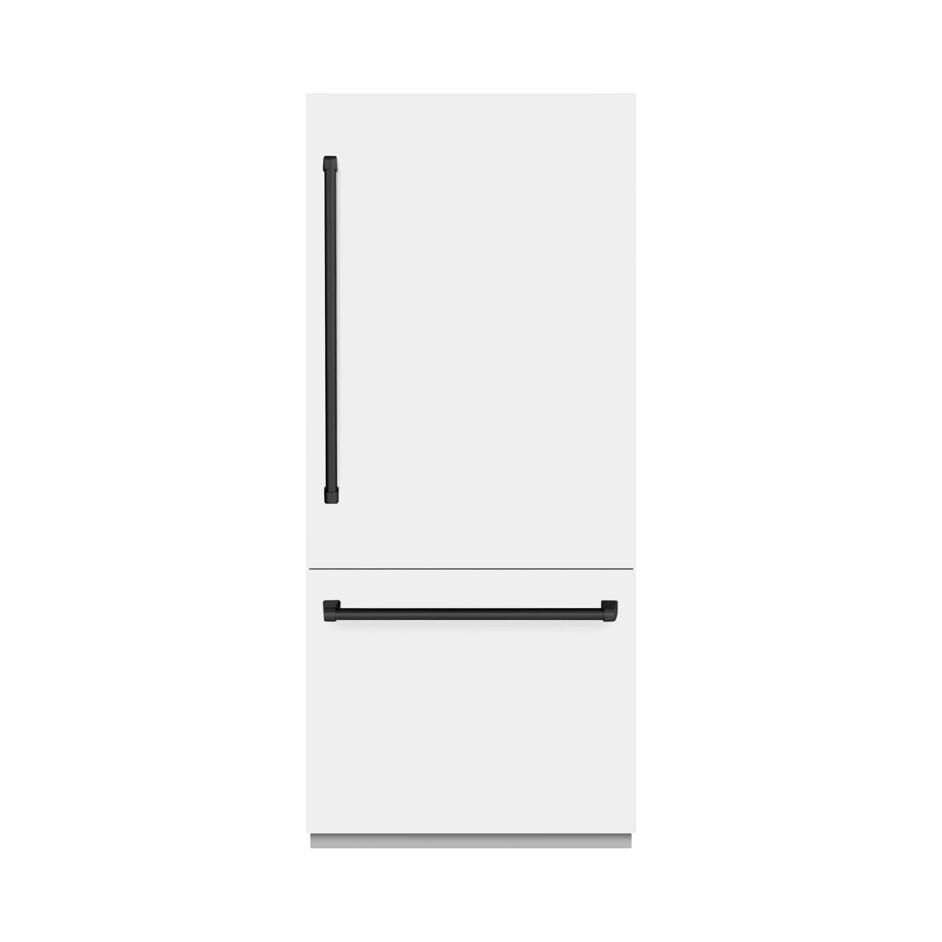 ZLINE Autograph Edition 36-Inch 19.8 Cu. Ft. Built-In Bottom Freezer Refrigerator with Water Dispenser and Ice Maker in White Matte and Matte Black Accents (RBITZ-WM-36-MB)