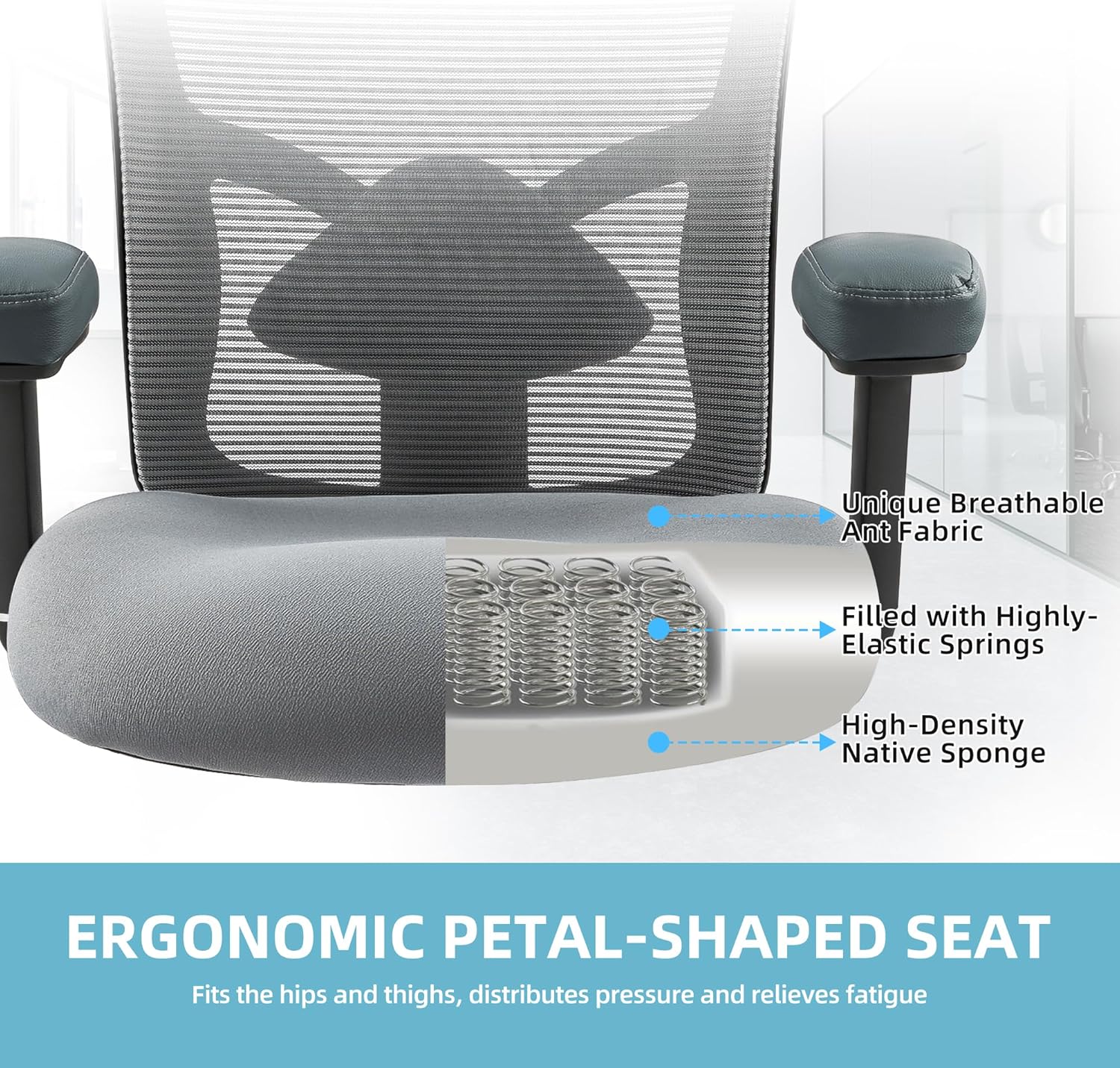 Big and Tall Office Chair 500lbs - Ergonomic Mesh Desk Chair, Heavy Duty Computer Chair-Wide Thick Seat Cushion, Adjustable Lumbar Support, Metal Base, Rubber Wheels, 4D Armrests, Grey