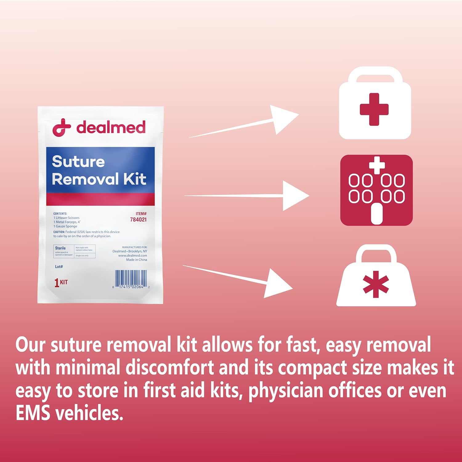 Dealmed Sterile Suture Removal Kit, Includes Suture Removal Scissors, Forceps, and Gauze Sponge, Suture Removal Tool Single-Use Kit, Ideal for Hospitals and Clinics (50 Kits)